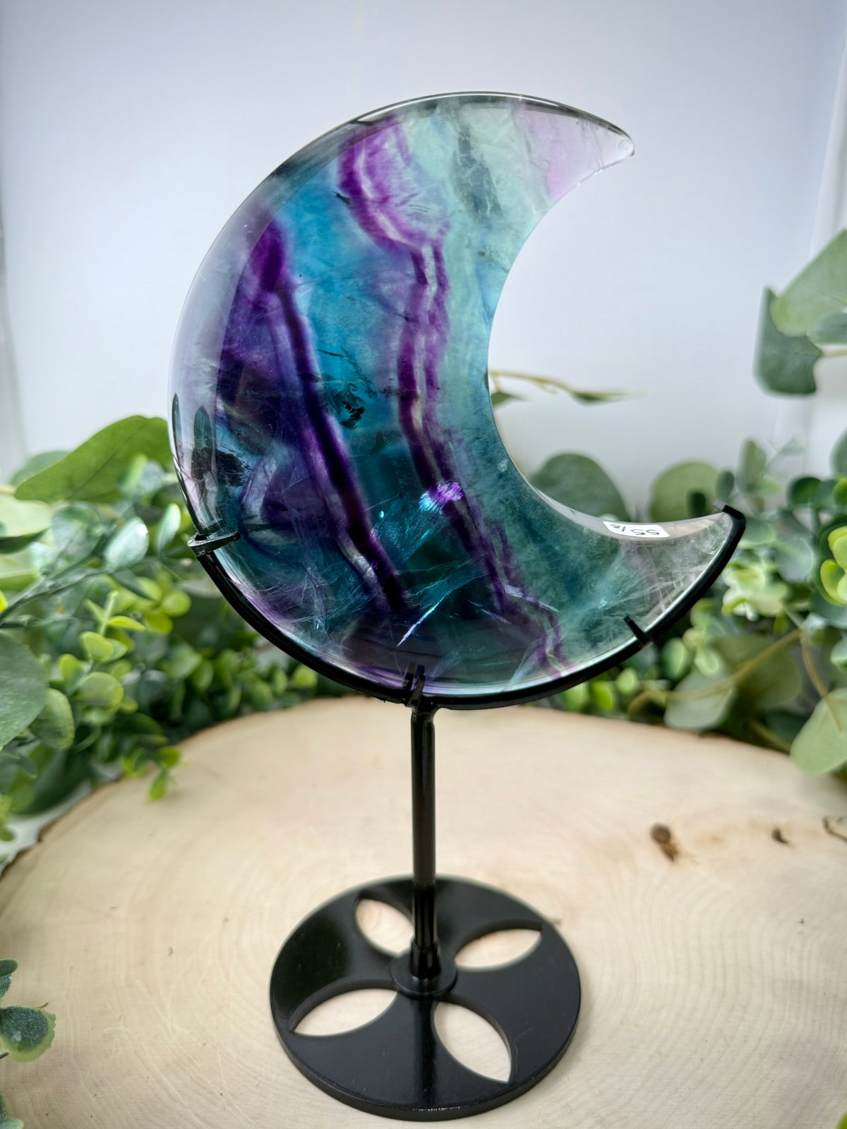 Fluorite Moon Carving | Crescent Moon on Custom Display Stand - Still Water Crystals