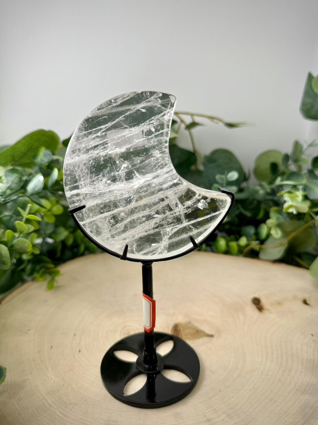Clear Quartz Moon Carving | Crescent Moon Crystal with Custom Display Stand - Still Water Crystals