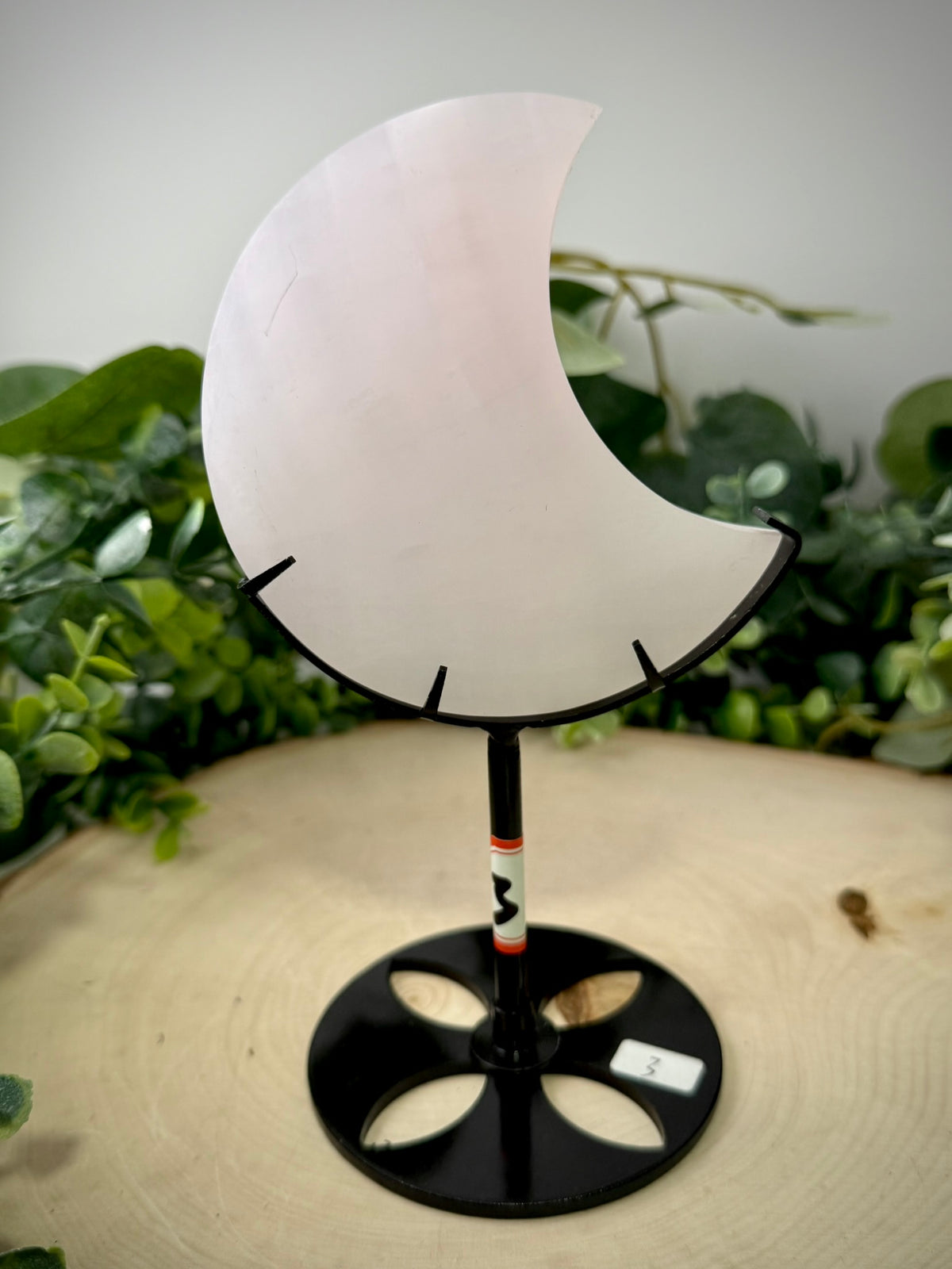 Mangano Calcite Moon Carving | Crescent Moon on Custom Display Stand - Still Water Crystals