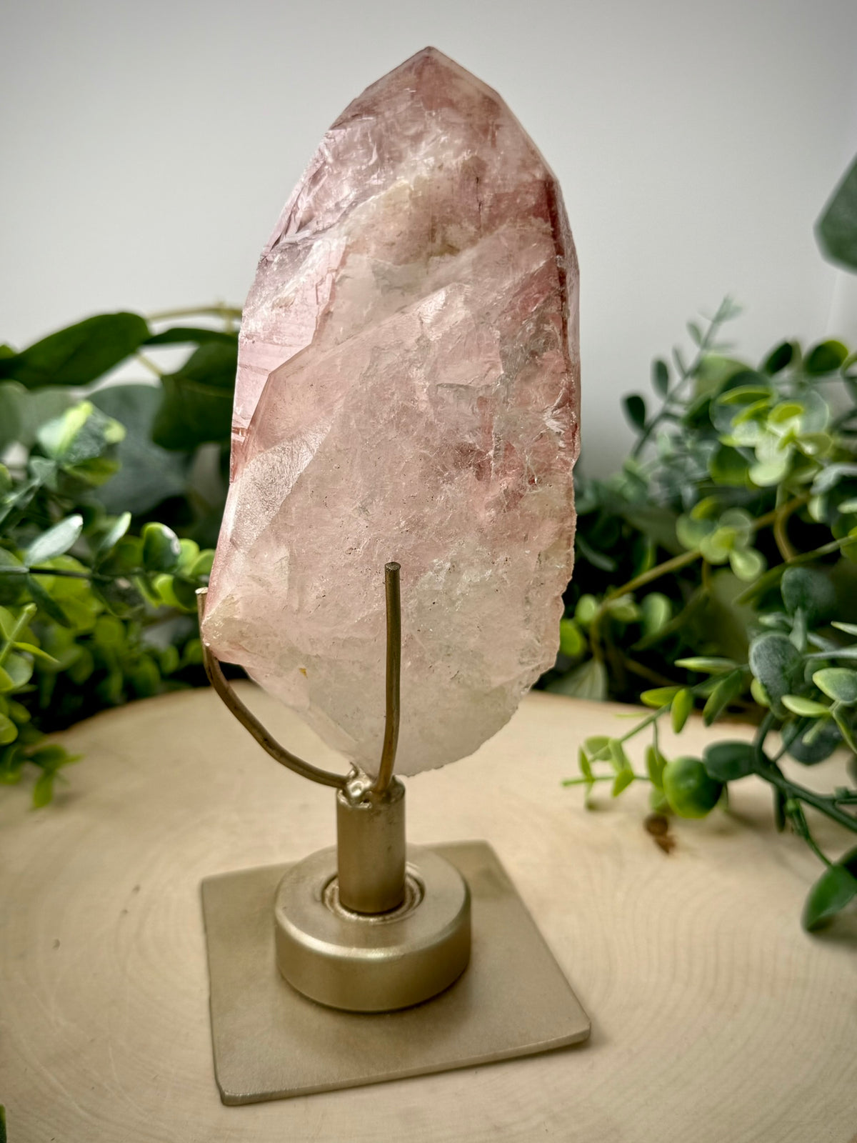 Raw Pink Lemurian Quartz from Brazil | Rotating Crystal Display Stand - Still Water Crystals