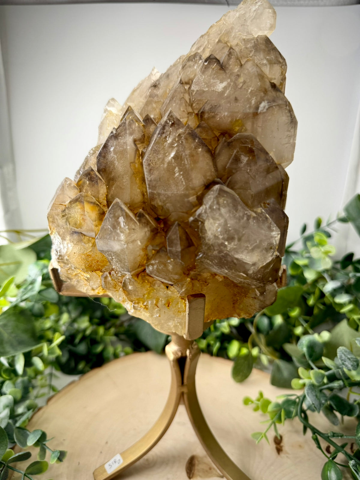Brazilian Raw Elestial Smoky Quartz | Natural Crystal on Custom Rotating Display Stand