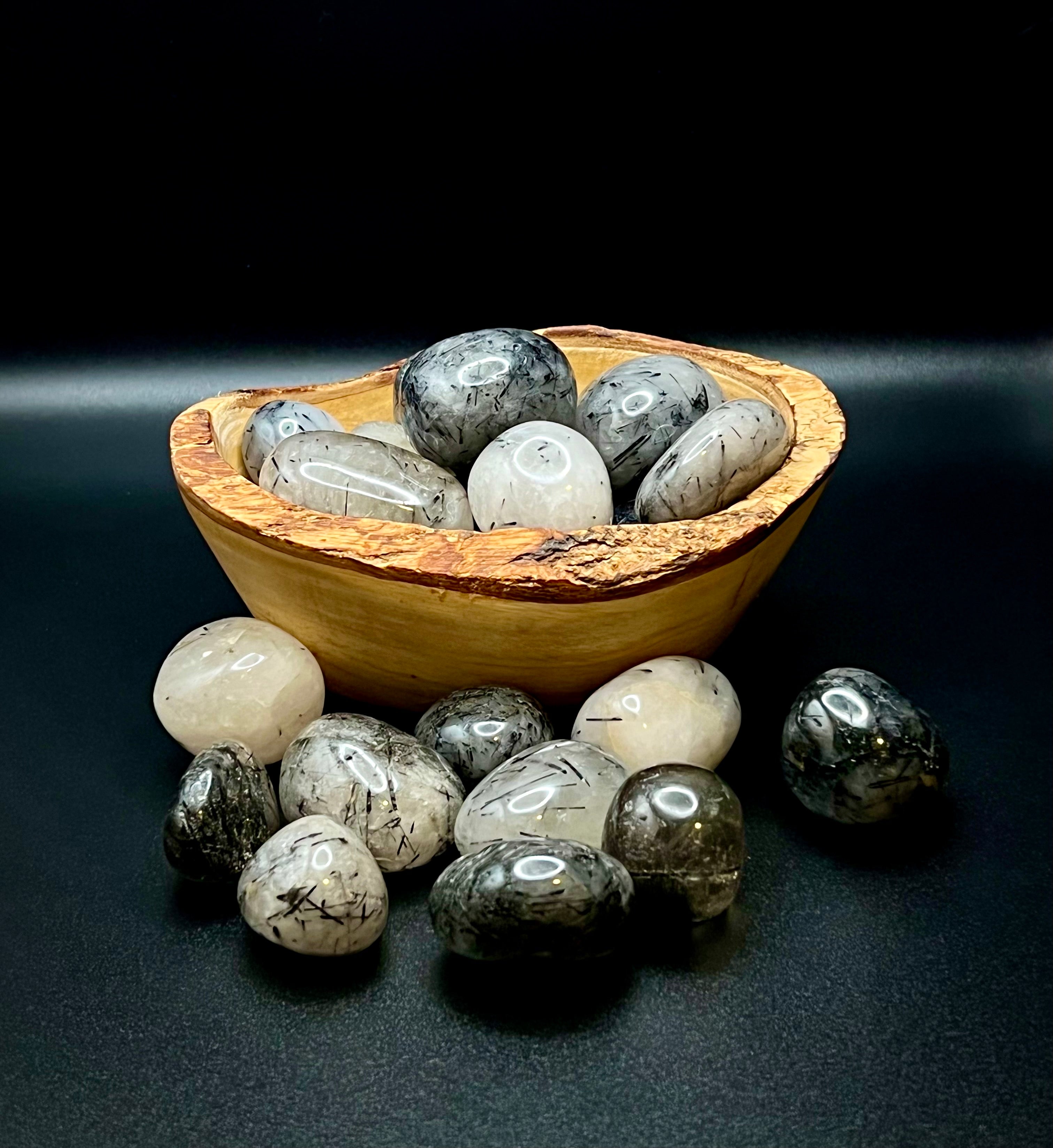 Black Tourmalinated Quartz Tumble