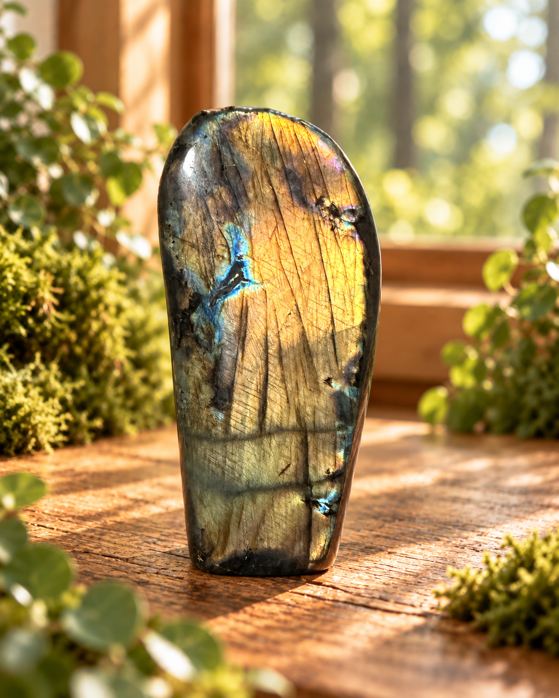 Polished crystal freeforms and flame shapes