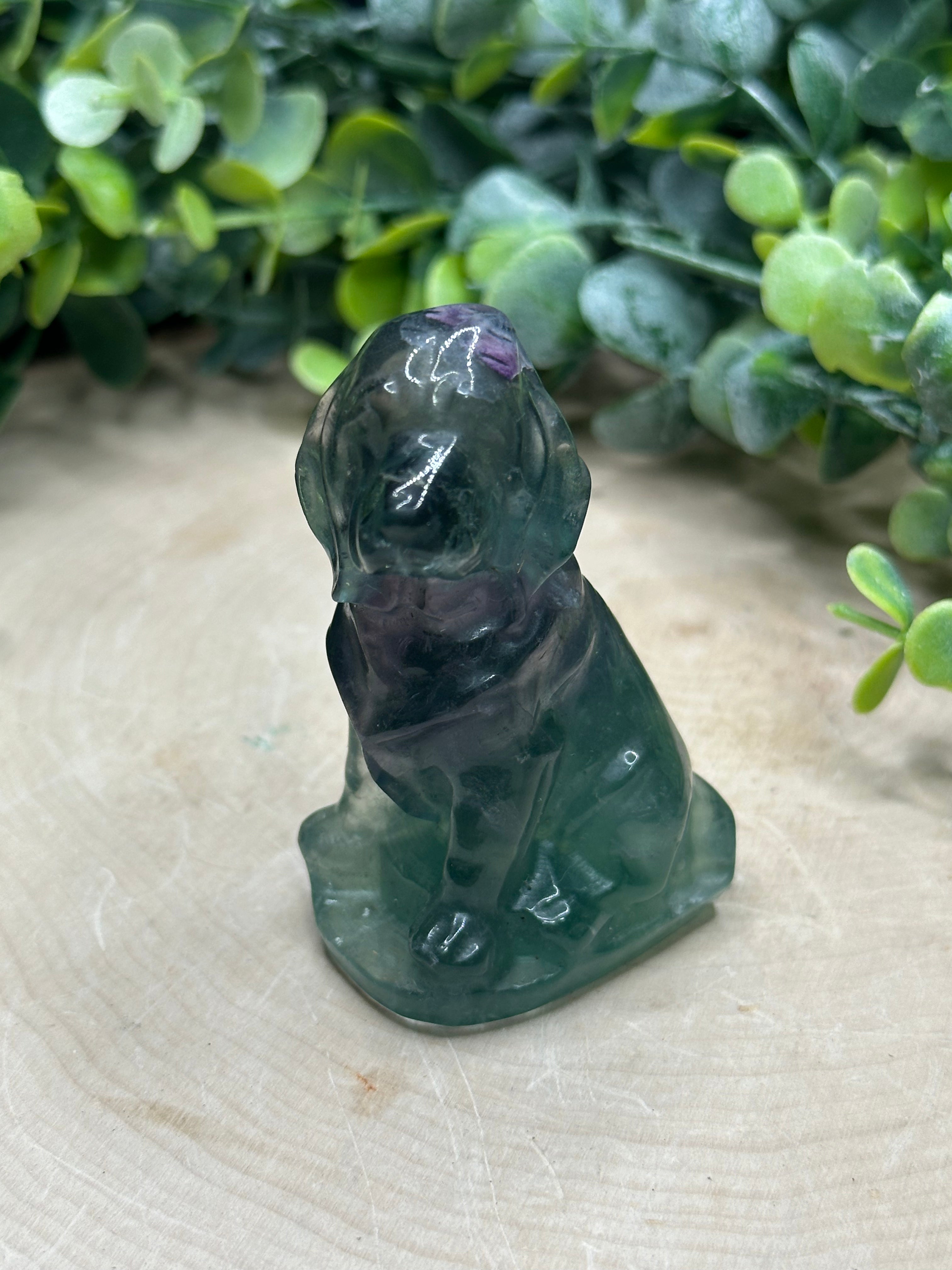 Handcarved Fluorite Hound Dog Carving