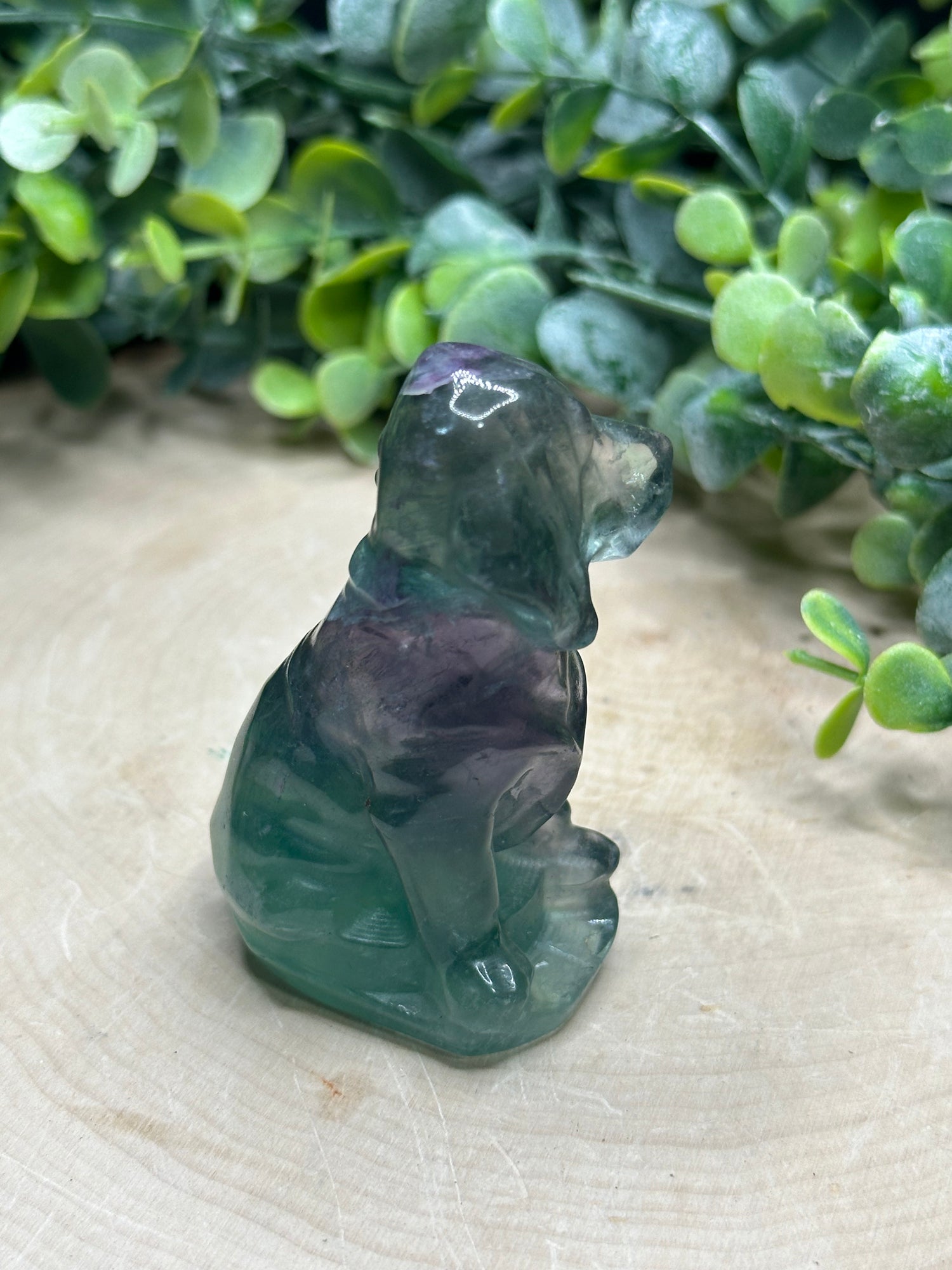 Handcarved Fluorite Hound Dog Carving