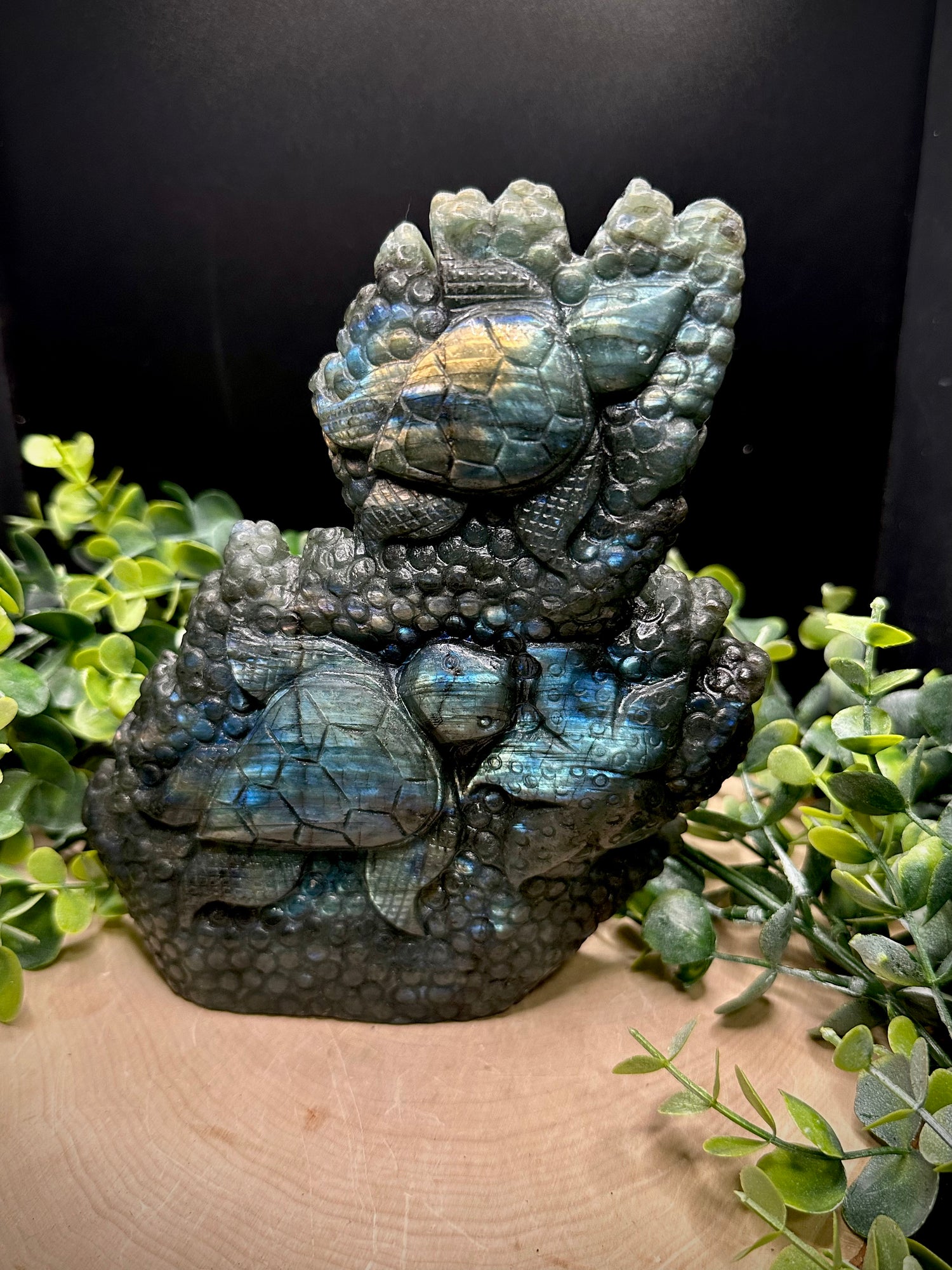 Handcarved Turtle Labradorite Seascape Carving