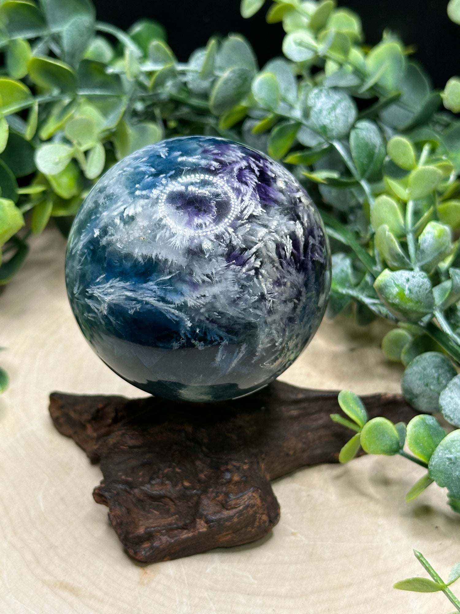 High Quality Feather Fluorite Spheres