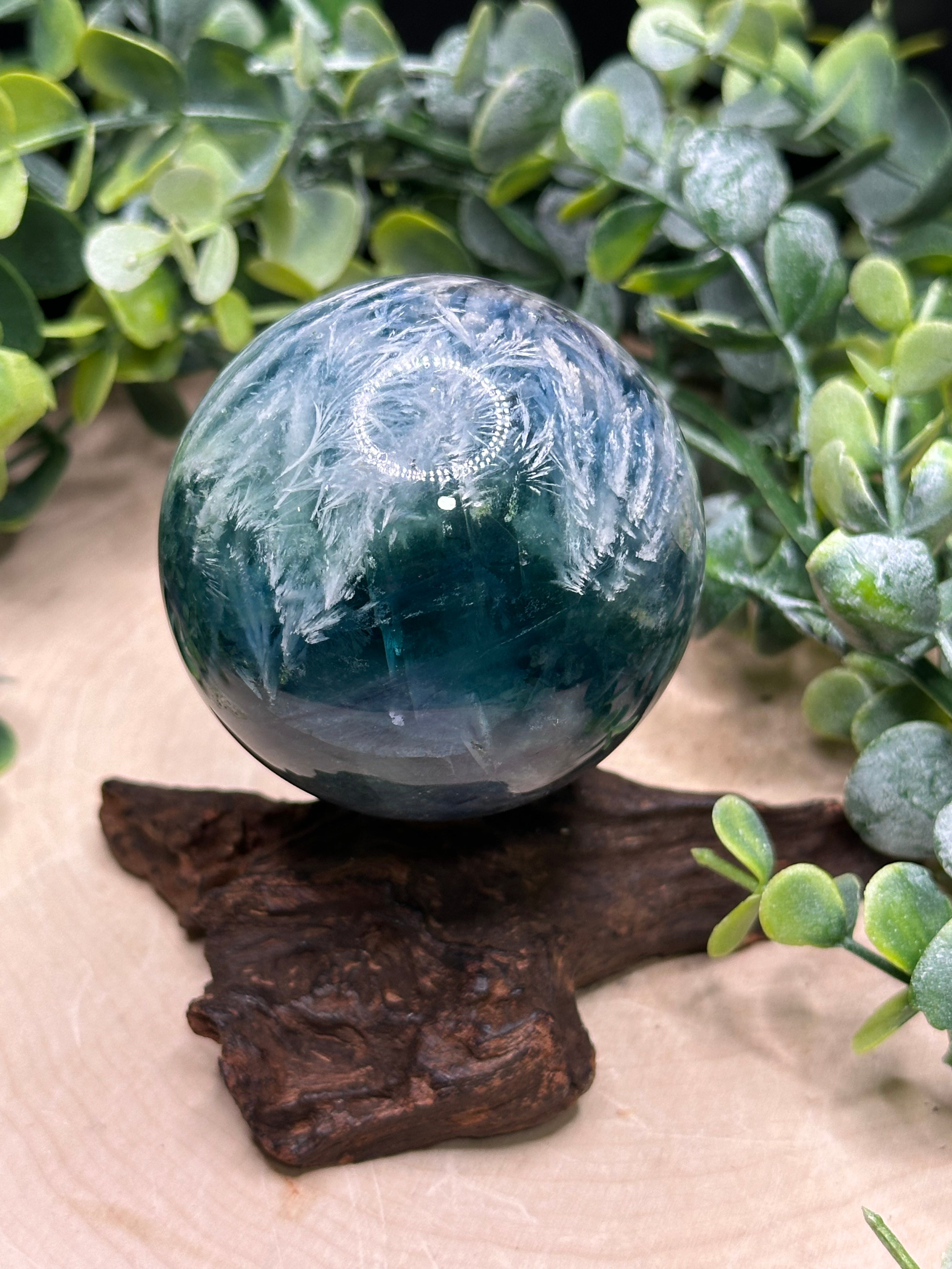 High Quality Feather Fluorite Spheres