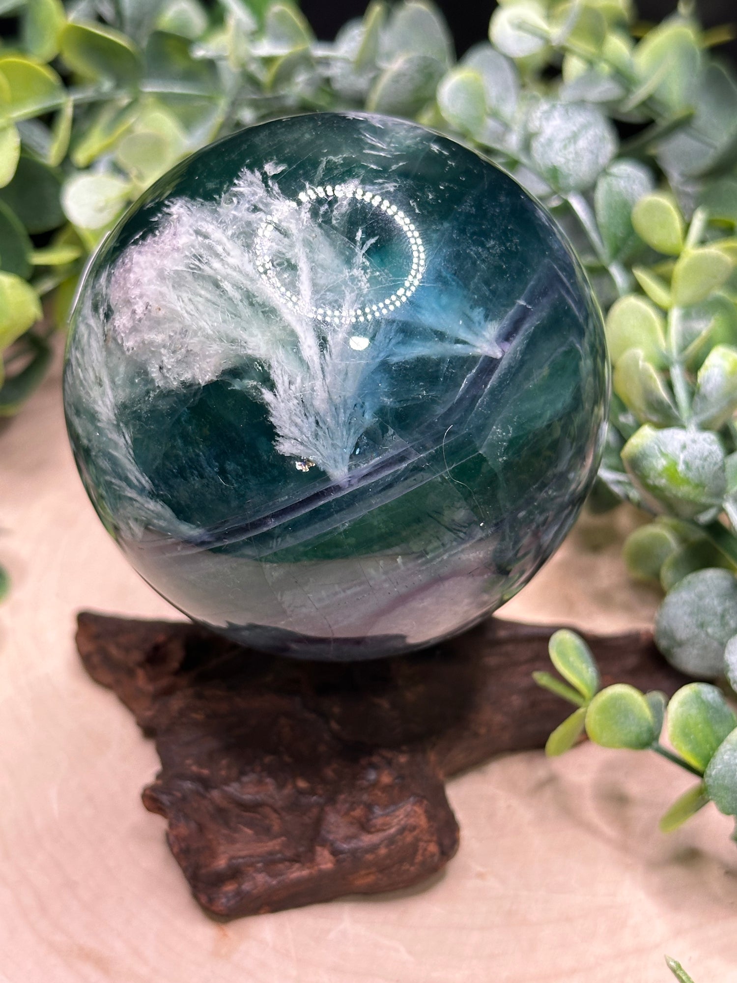 High Quality Feather Fluorite Spheres