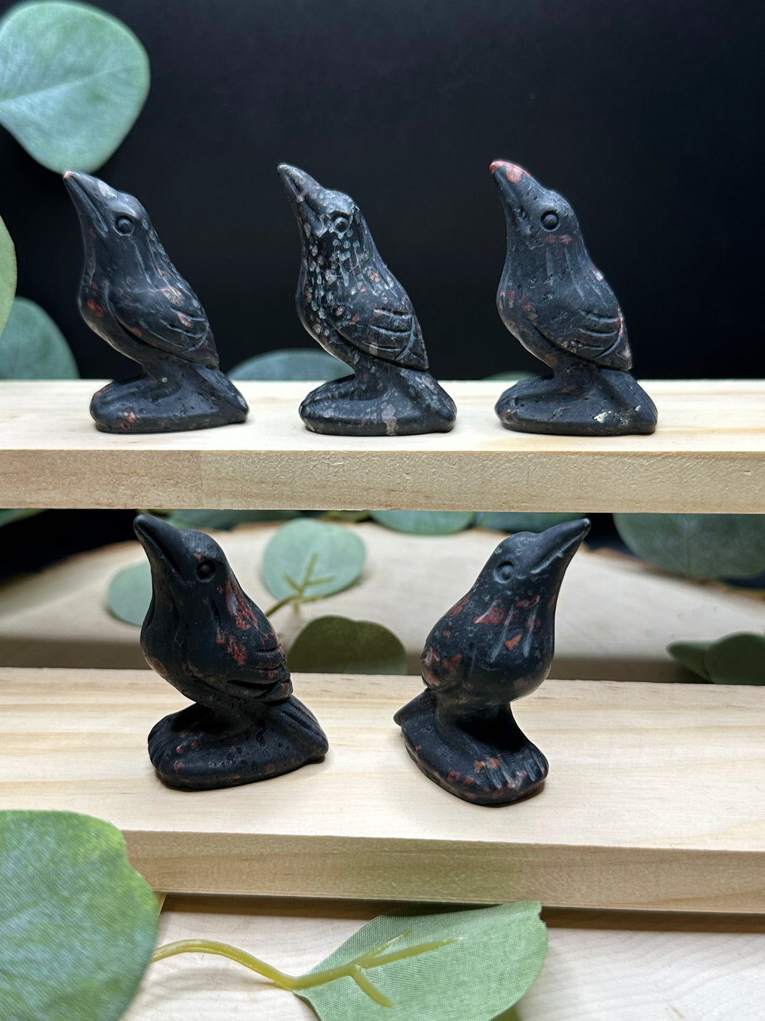 Plum Jade Raven Carving