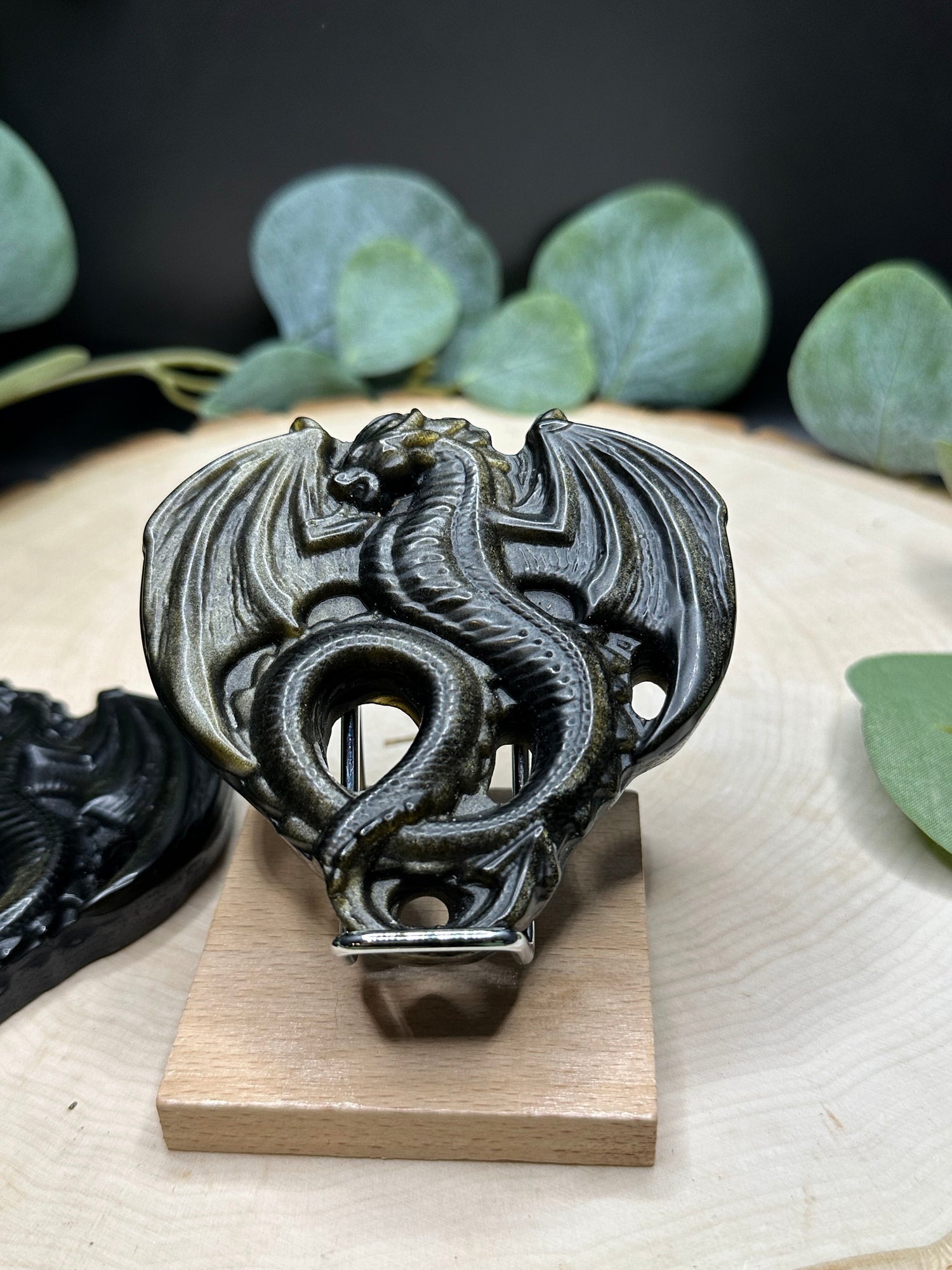 Sheen Obsidian Flat Dragon Carvings