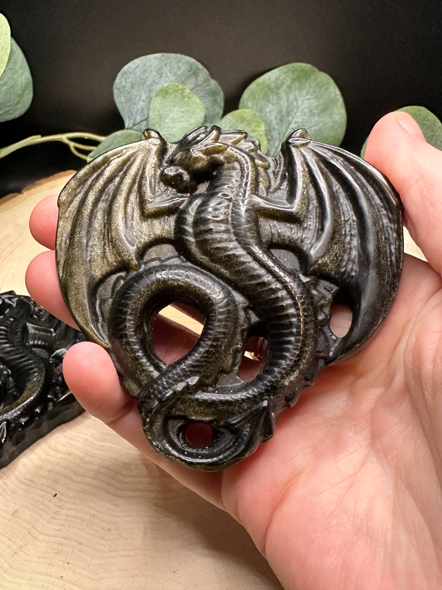 Sheen Obsidian Flat Dragon Carvings