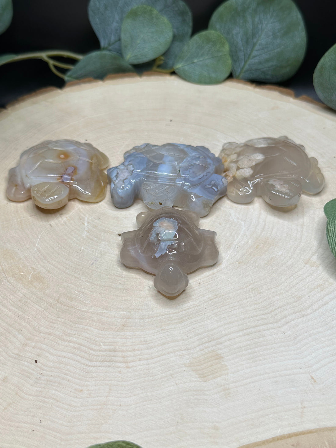 Flower Agate Sea Turtle Carving