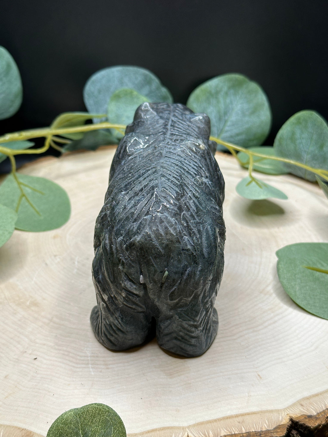 Hand Detailed Labradorite Grizzly Bear Carving