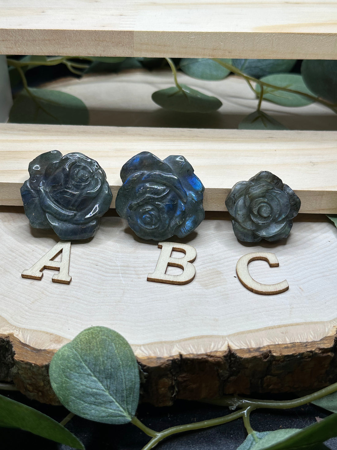 Labradorite Rose Carvings