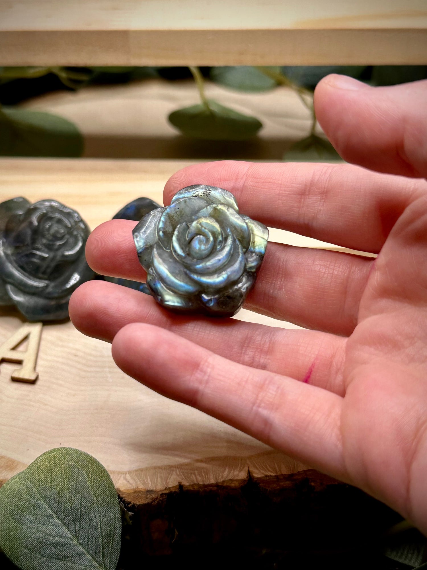 Labradorite Rose Carvings