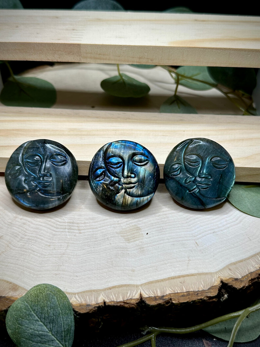 Labradorite Sun &amp; Moon Carvings