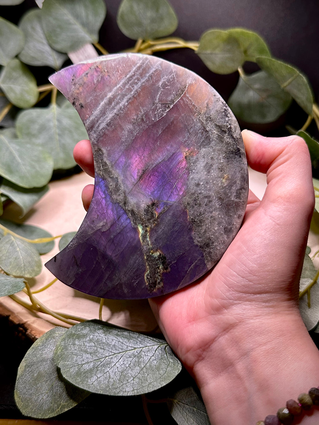 Purple Labradorite Moon on Stand