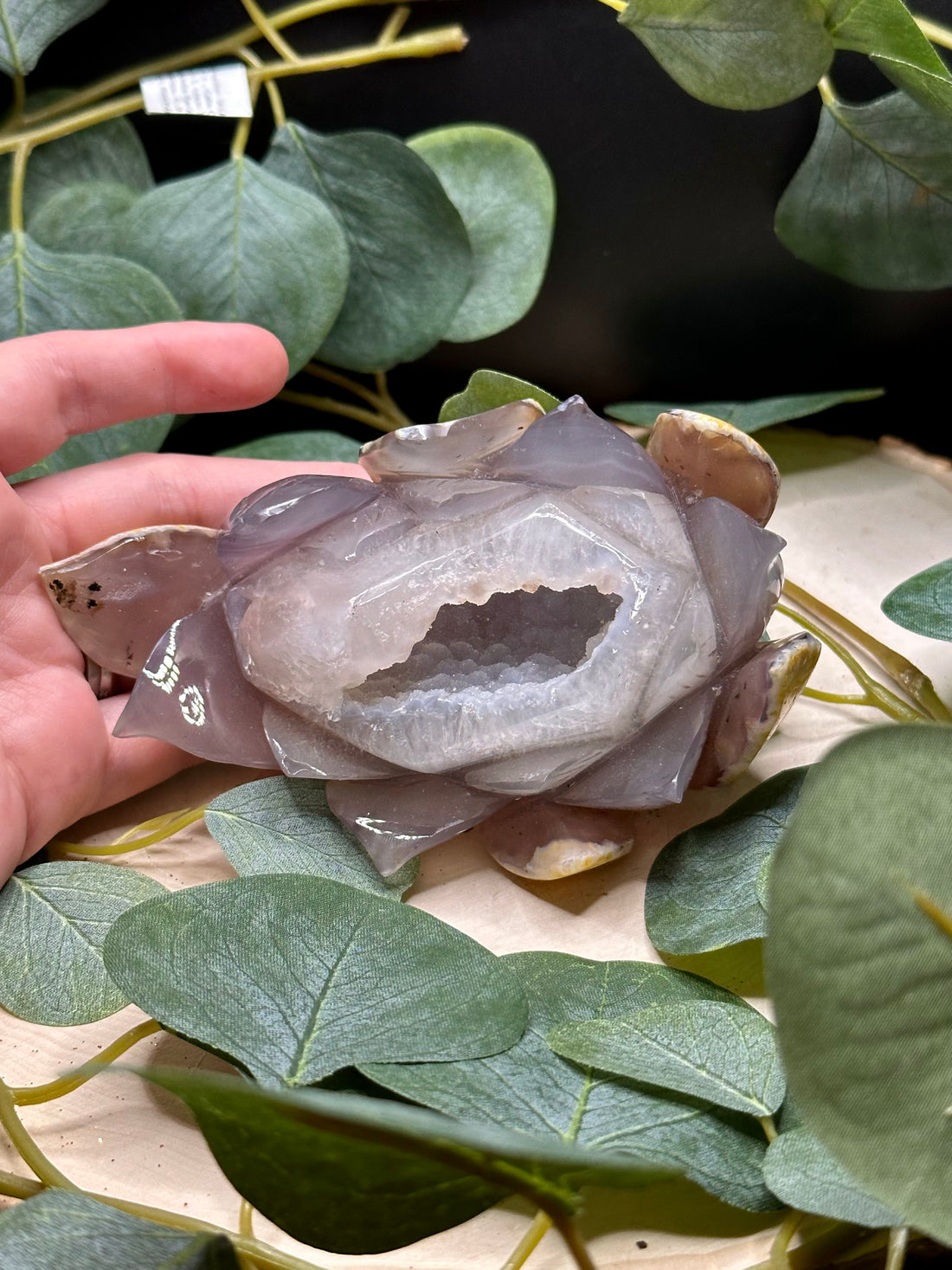 Lotus Flower Druzy Agate Carvings