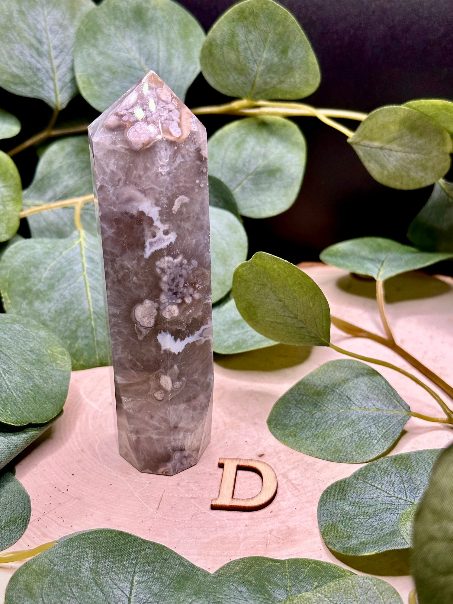 Druzy Flower Agate Tower with Green Quartz &amp; Amethyst