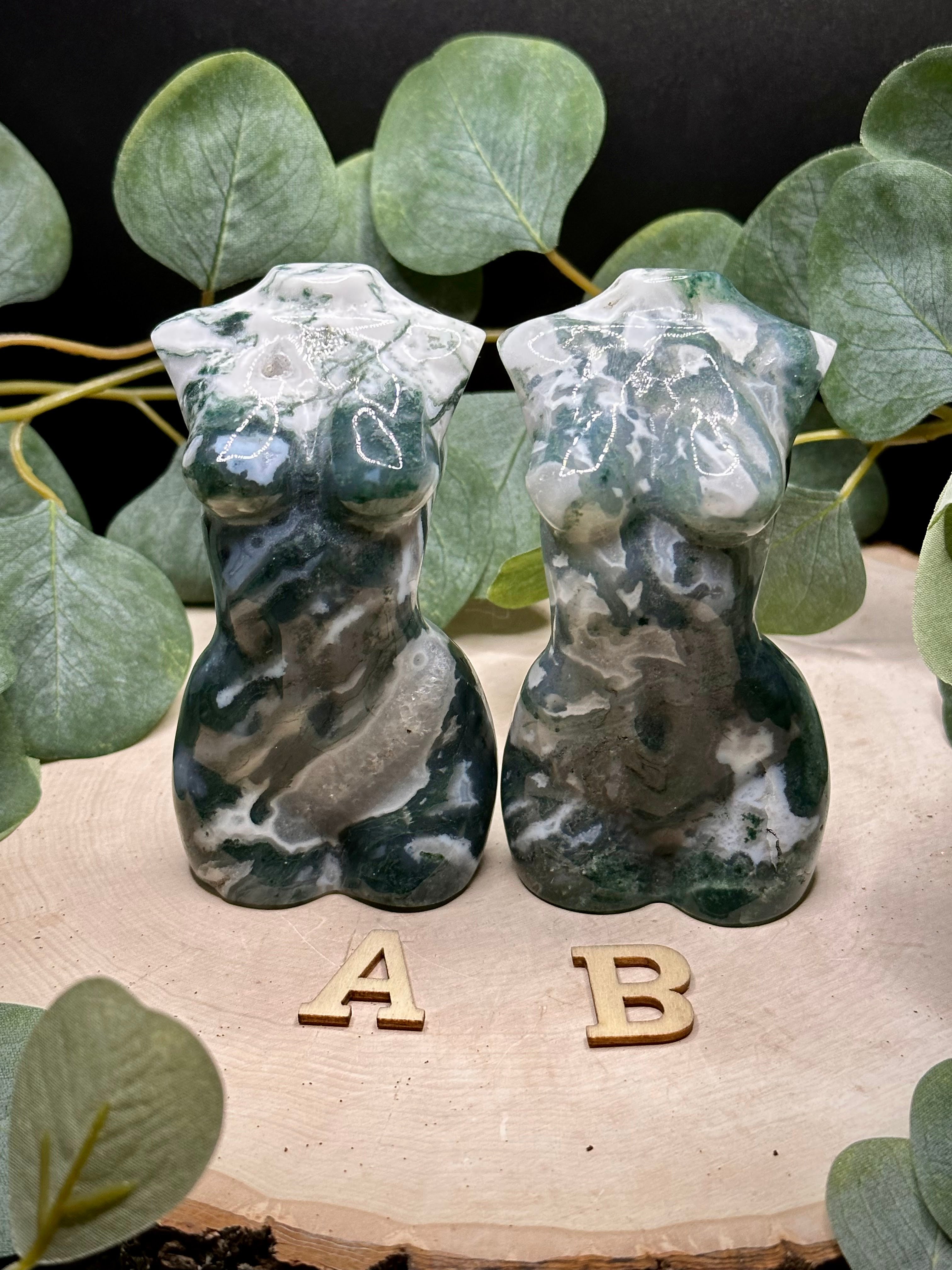 Medium Moss Agate Goddess Body Carvings