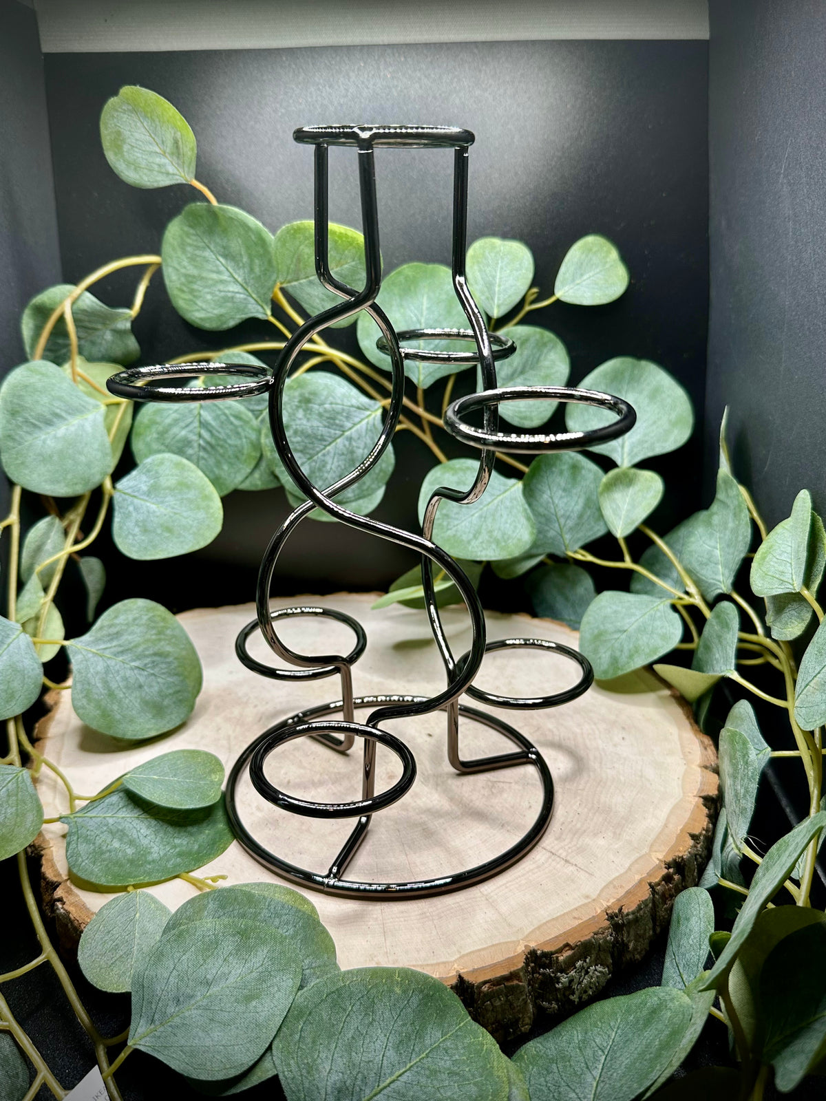 Seven-sphere metal crystal display holder in gunmetal or silver