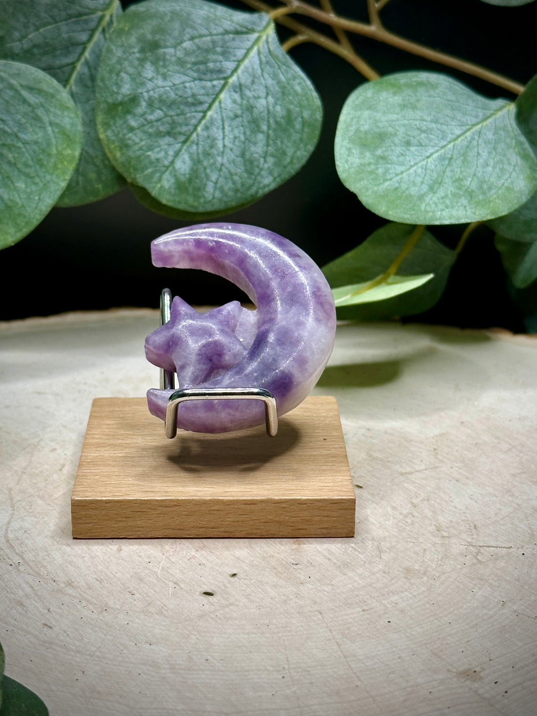 Lepidolite Moon &amp; Star Carving