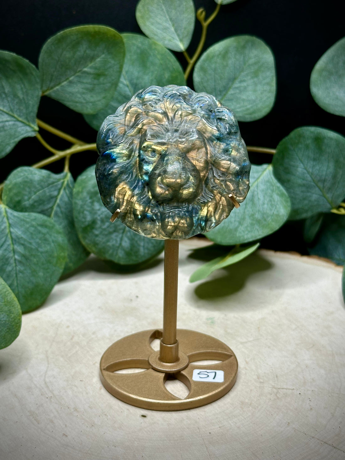 Labradorite Lion Carving On Stand