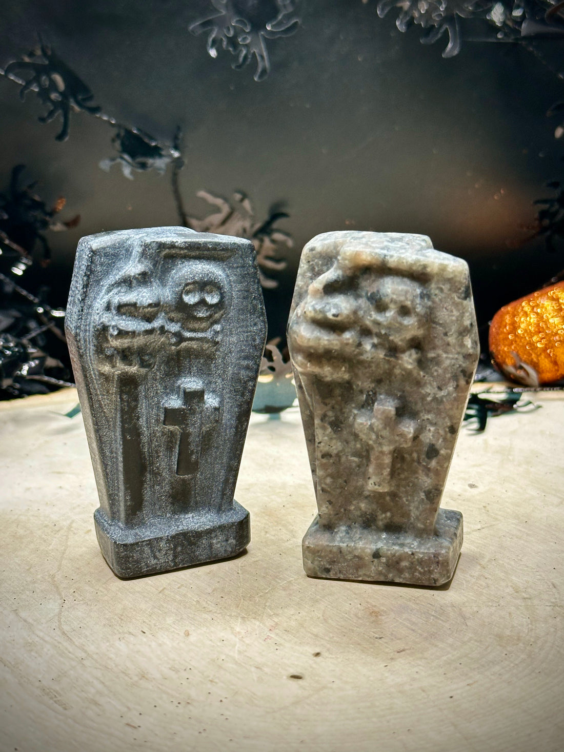 Tombstone w/ Skull &amp; Cross Carvings