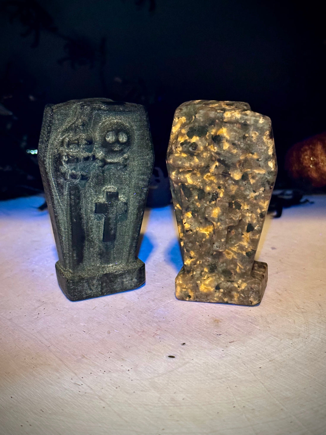Tombstone w/ Skull &amp; Cross Carvings