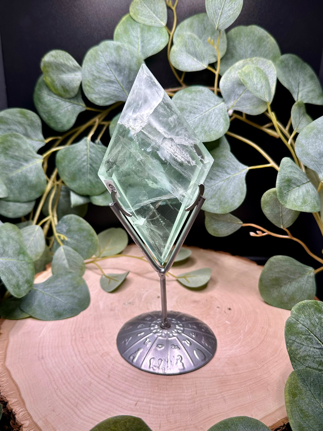 Baja Blast Green Fluorite Diamond Carving on Stand