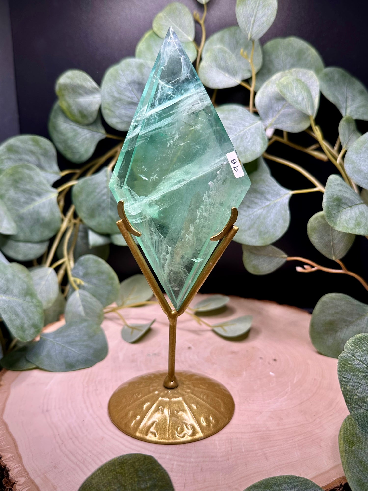 Baja Blast Green Fluorite Diamond Carving on Stand