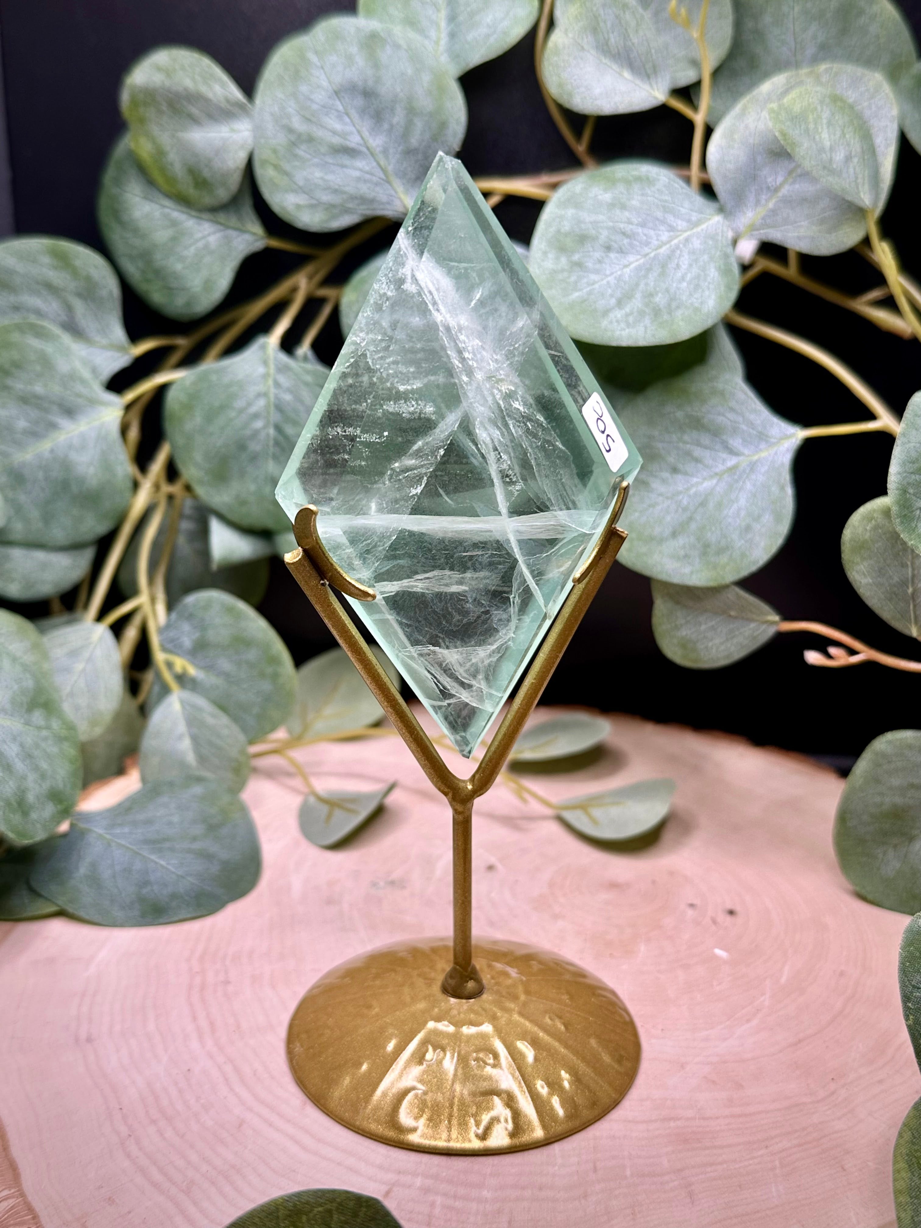 Baja Blast Green Fluorite Diamond Carving on Stand