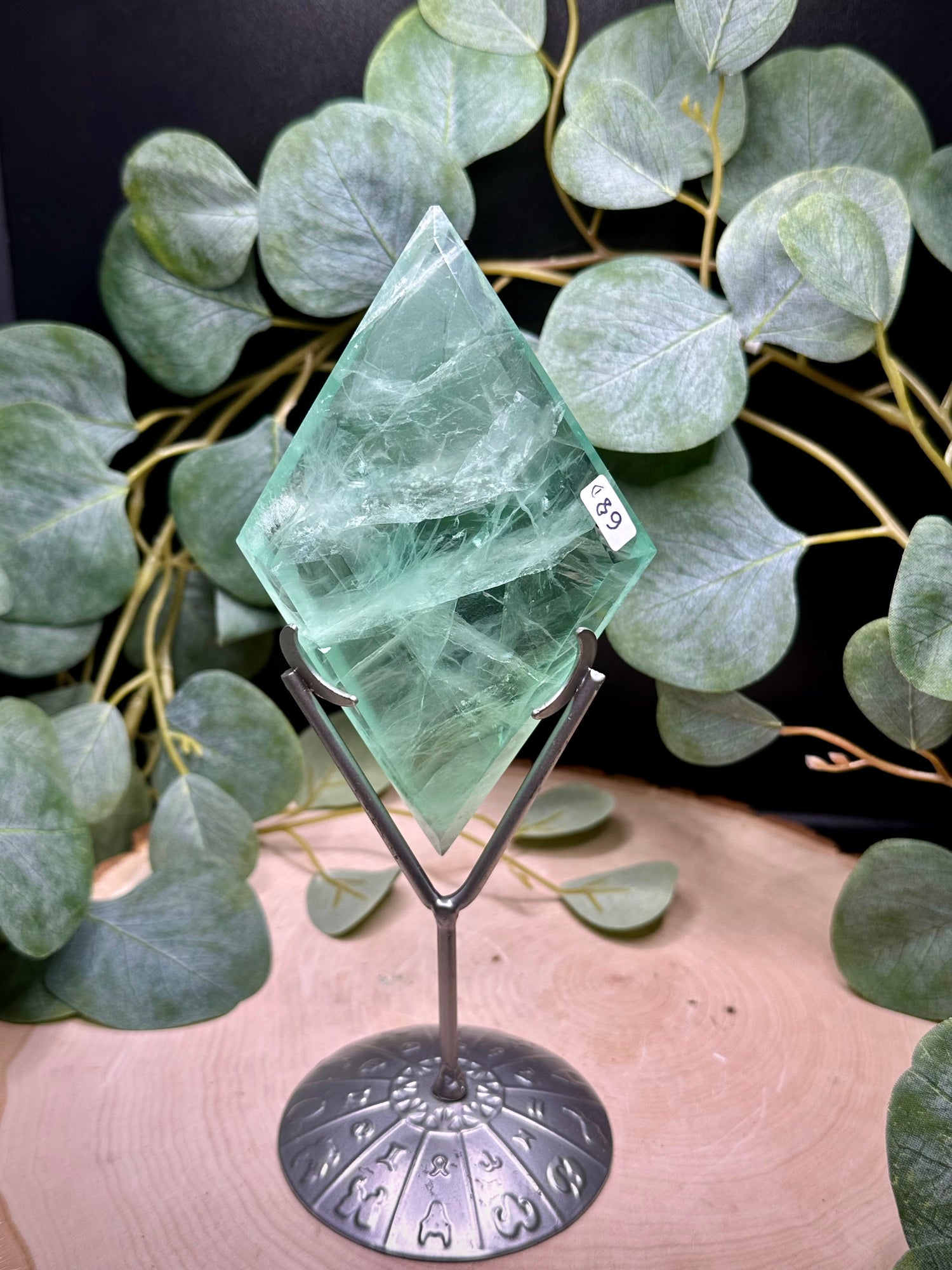 Baja Blast Green Fluorite Diamond Carving on Stand