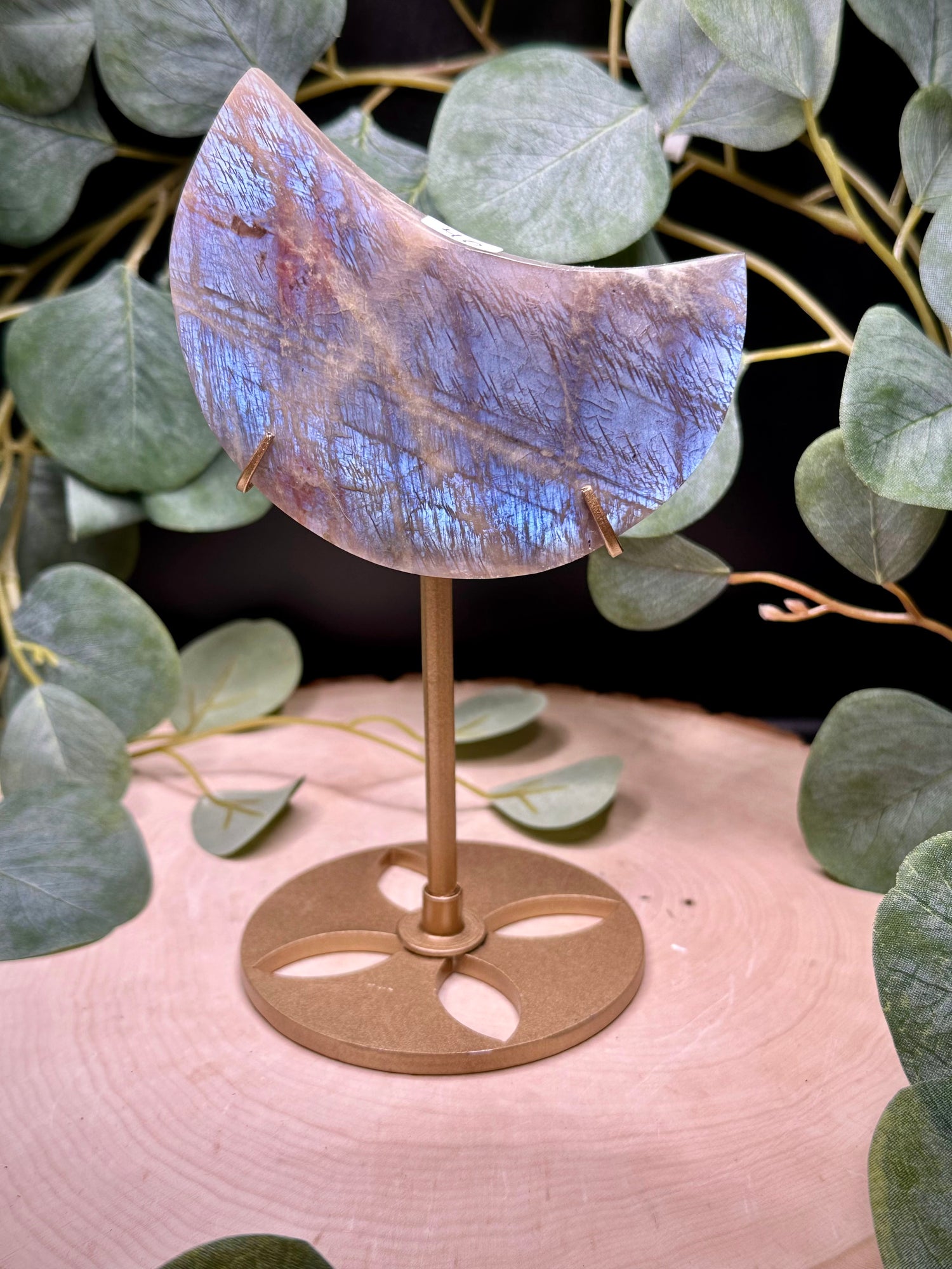 Moonstone Moon Carving with Stand