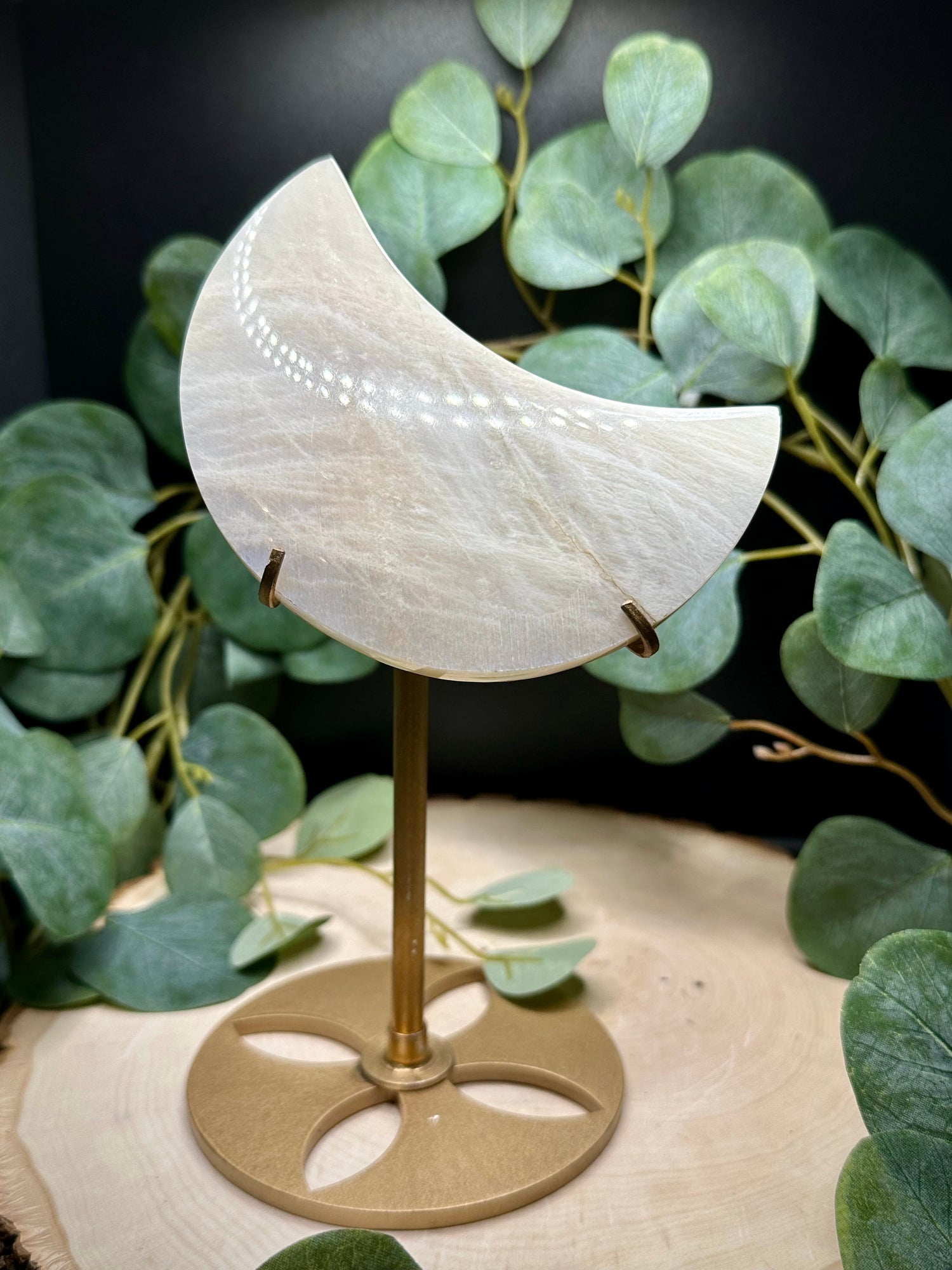 Moonstone Moon Carving with Stand