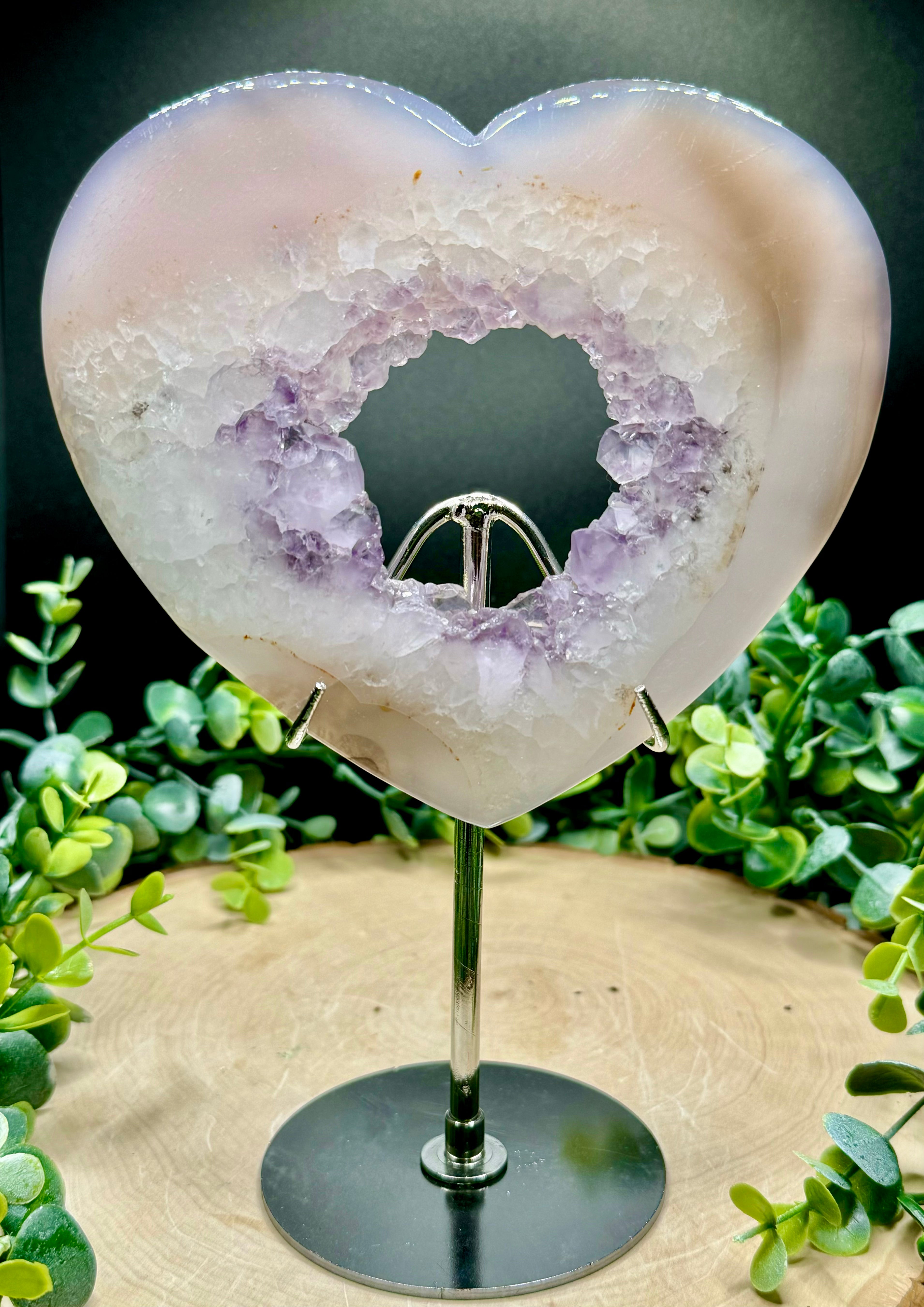 Druzy Agate with Amethyst Heart Statement Carvings