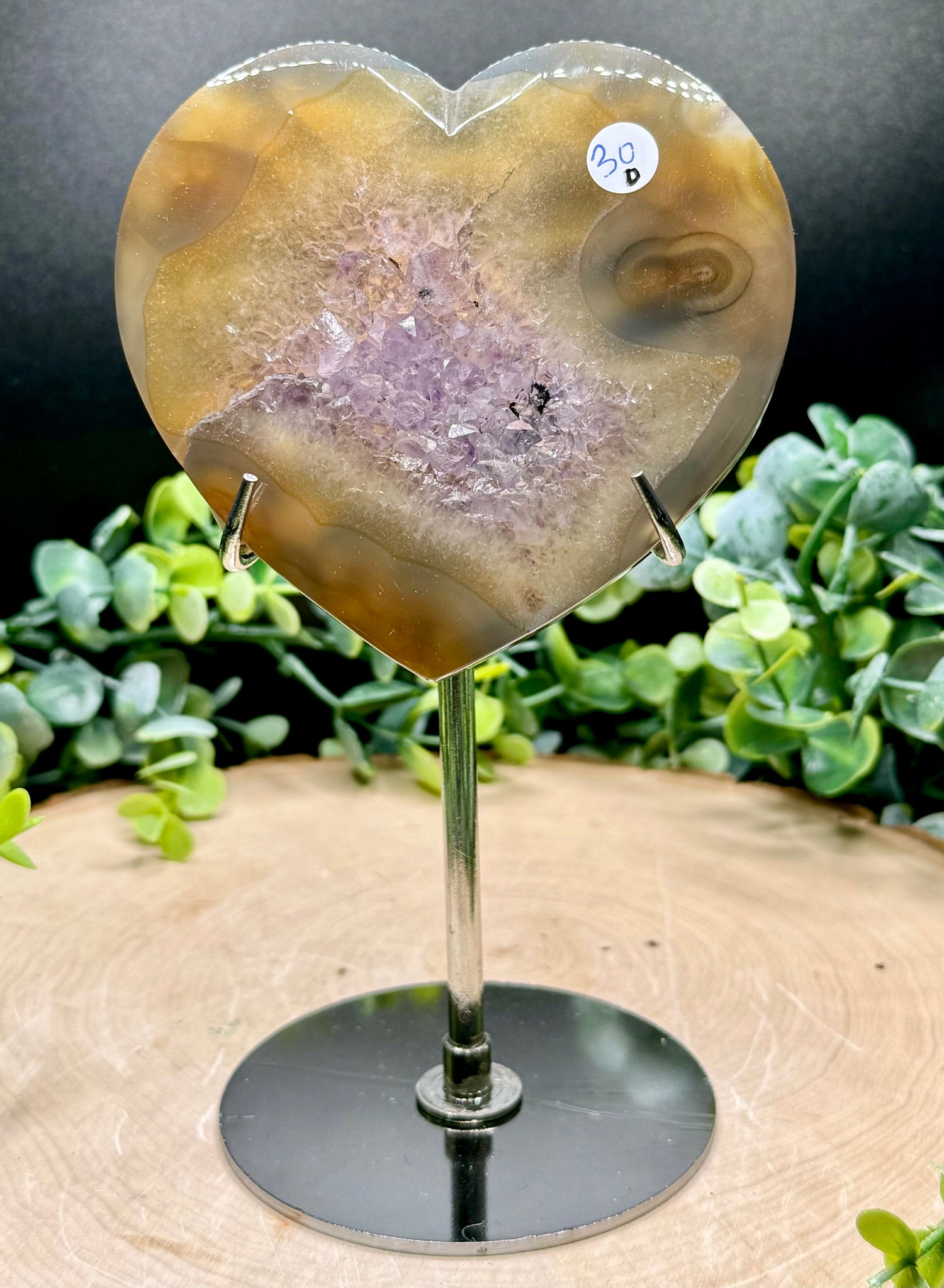 Druzy Agate with Amethyst Heart Statement Carvings