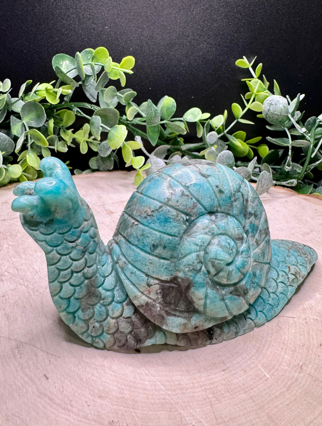 Amazonite w/ Smoky Quartz Snail Carving