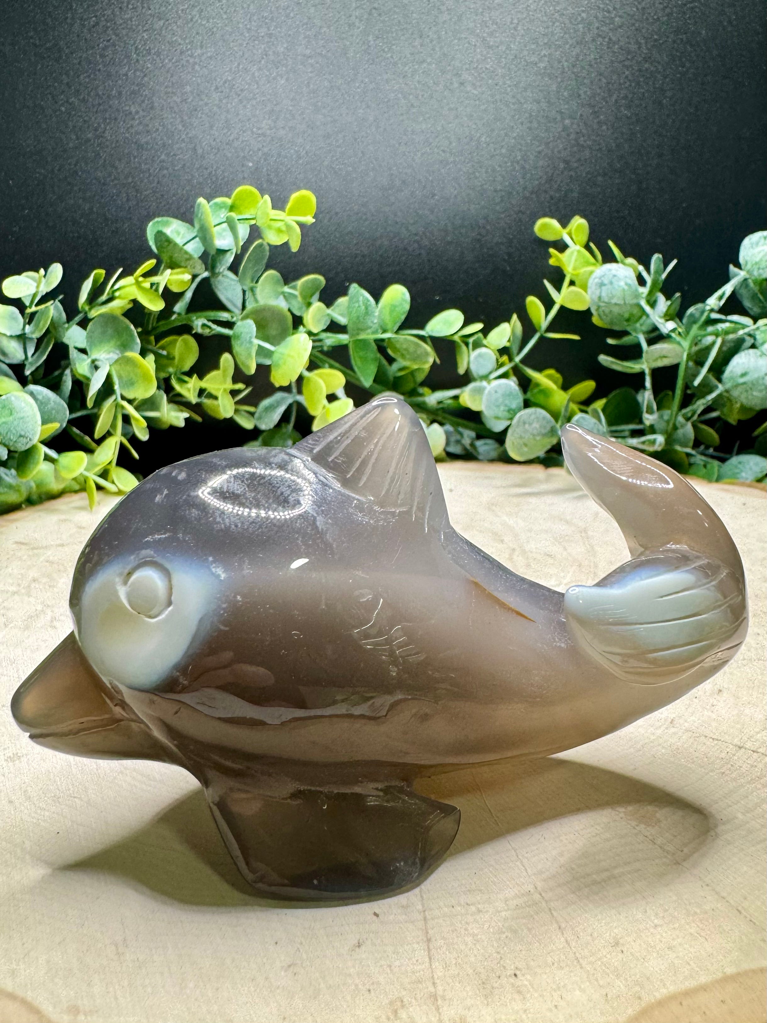 Orca Agate Dolphin Carving