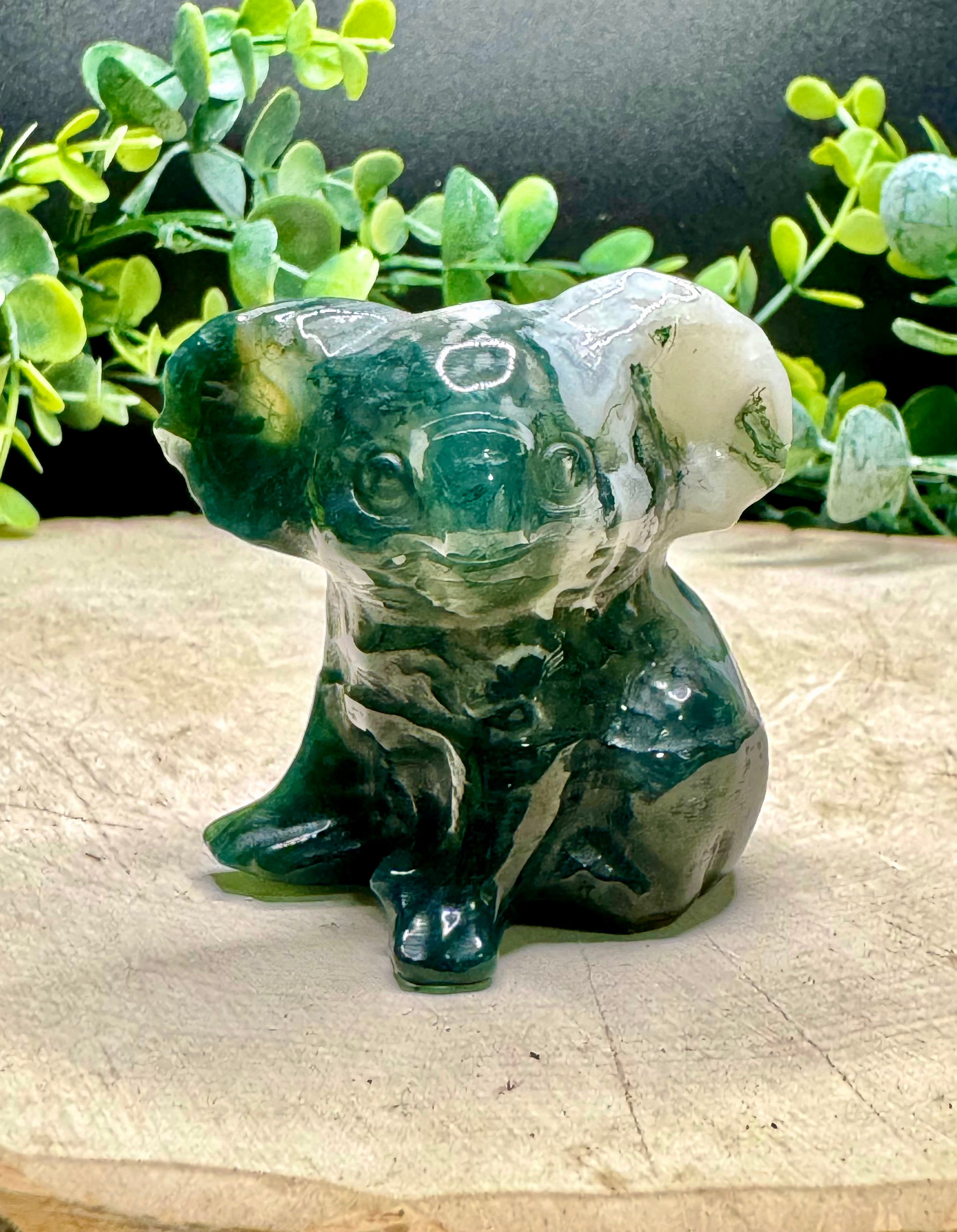 Moss Agate Koala Carving