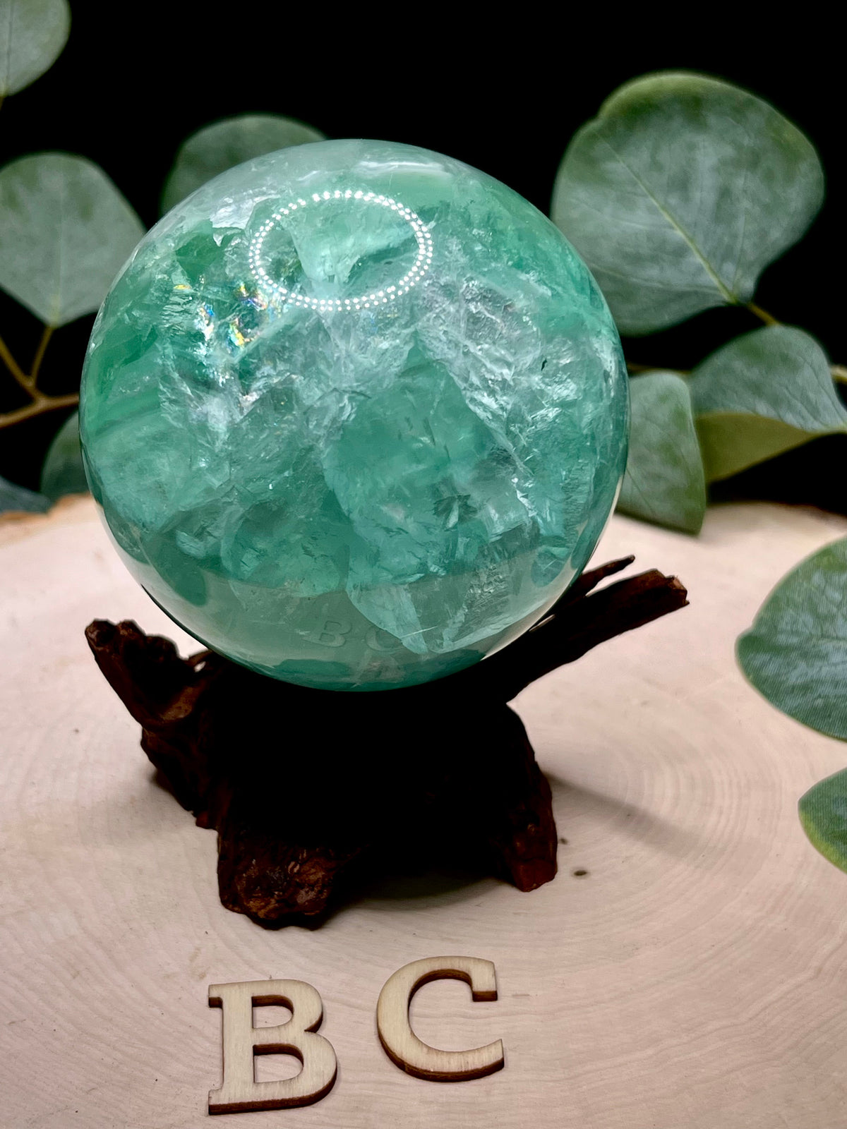 Large Green BAJA Fluorite Sphere with Rainbows | Natural Fluorite Crystal Sphere | Statement Display Piece