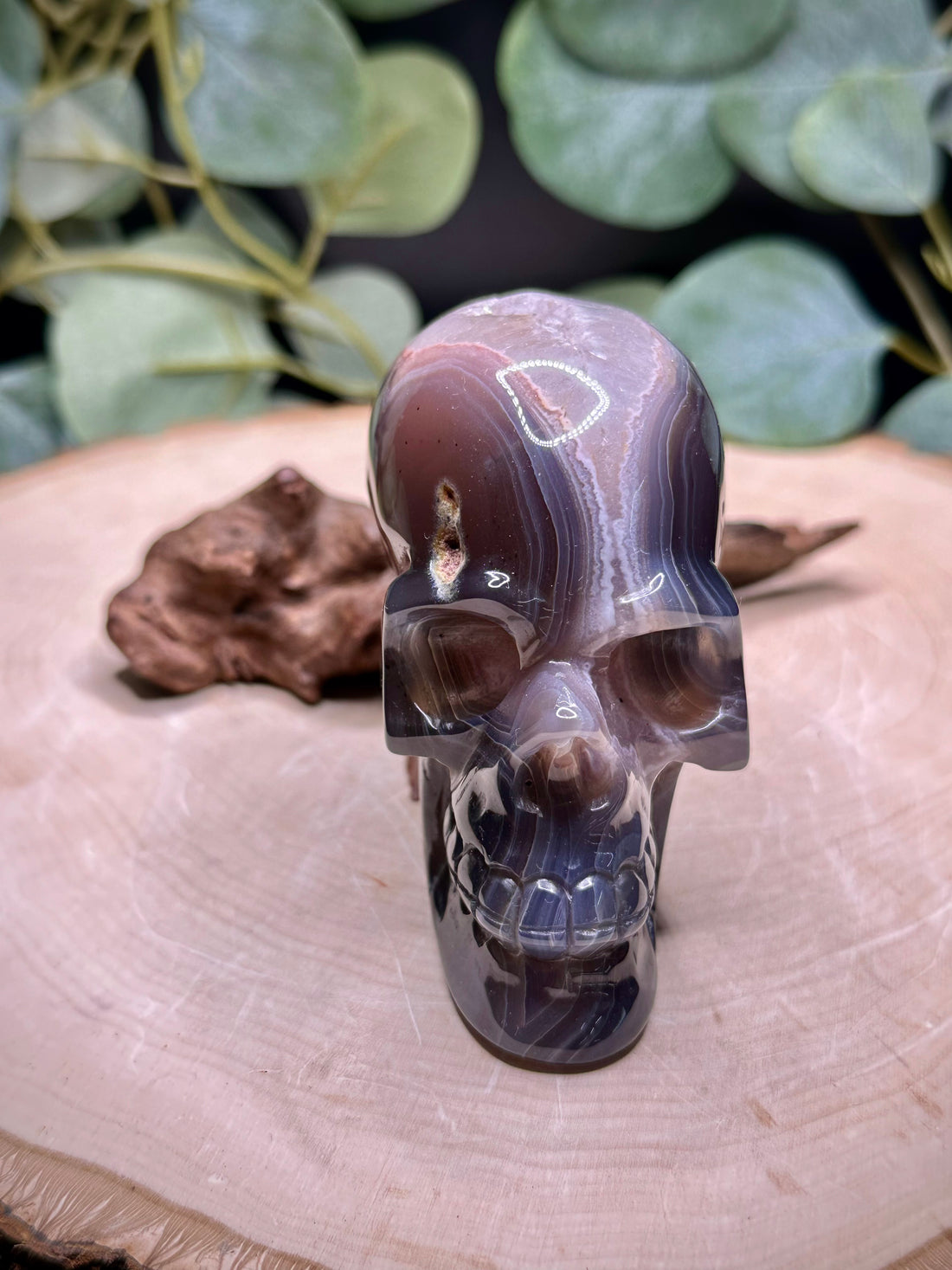 Druzy Agate Skull Carving