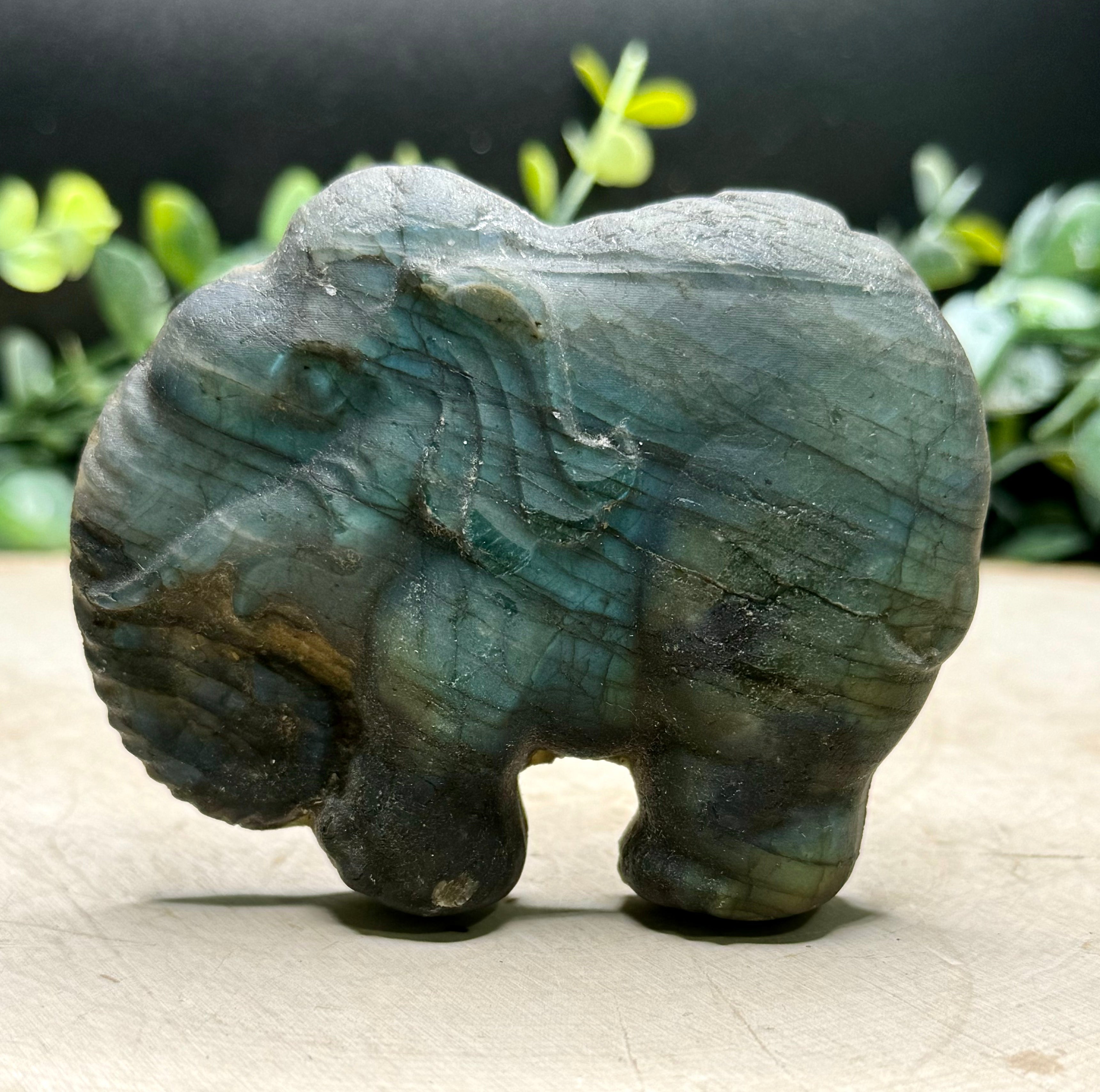 Handcarved Labradorite Elephant Carving