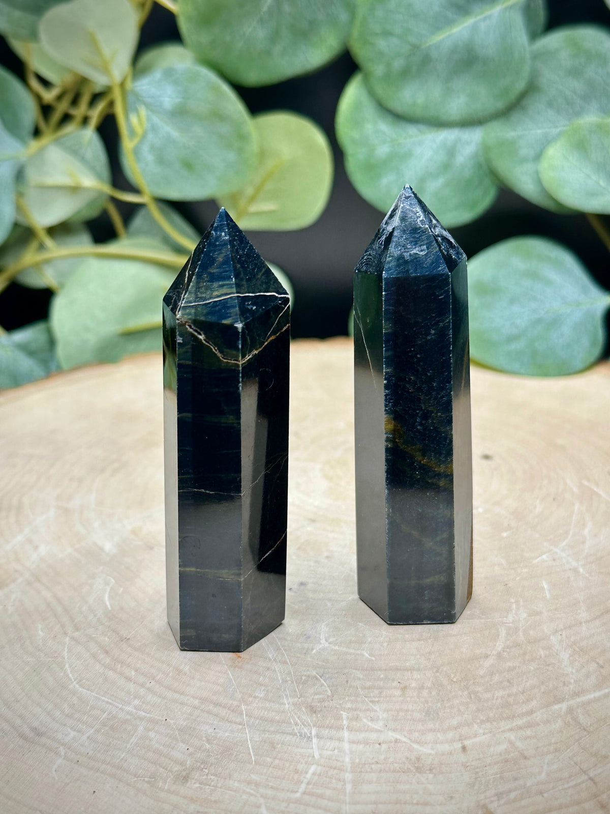 Blue Tiger’s Eye Towers | Hawk’s Eye Crystal Points - Still Water Crystals