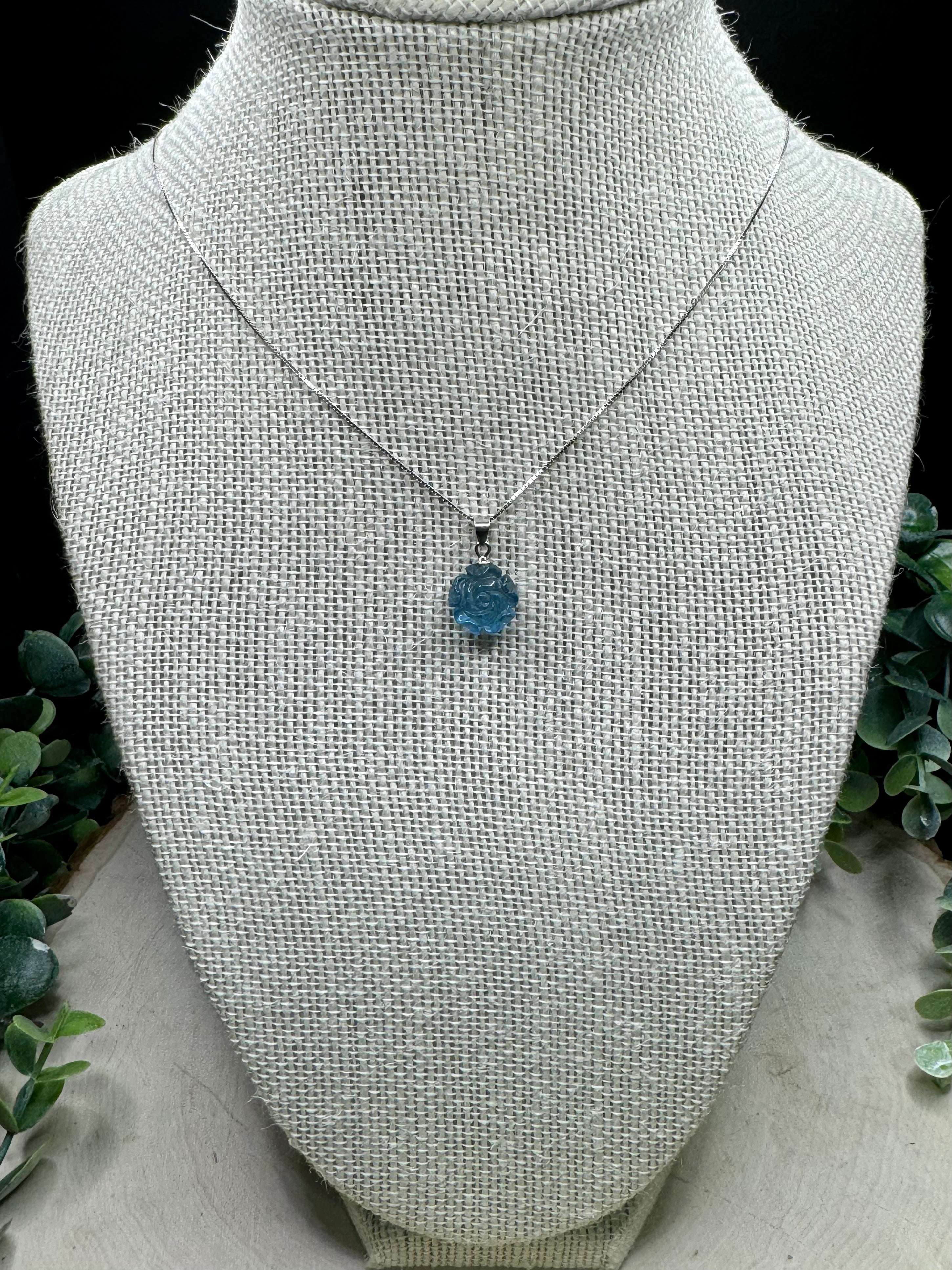 Blue Aquamarine Rose Pendant