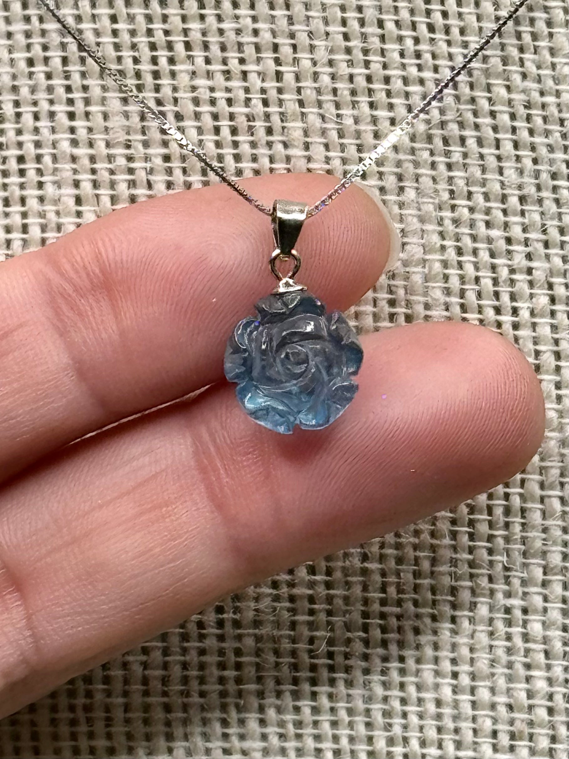 Blue Aquamarine Rose Pendant