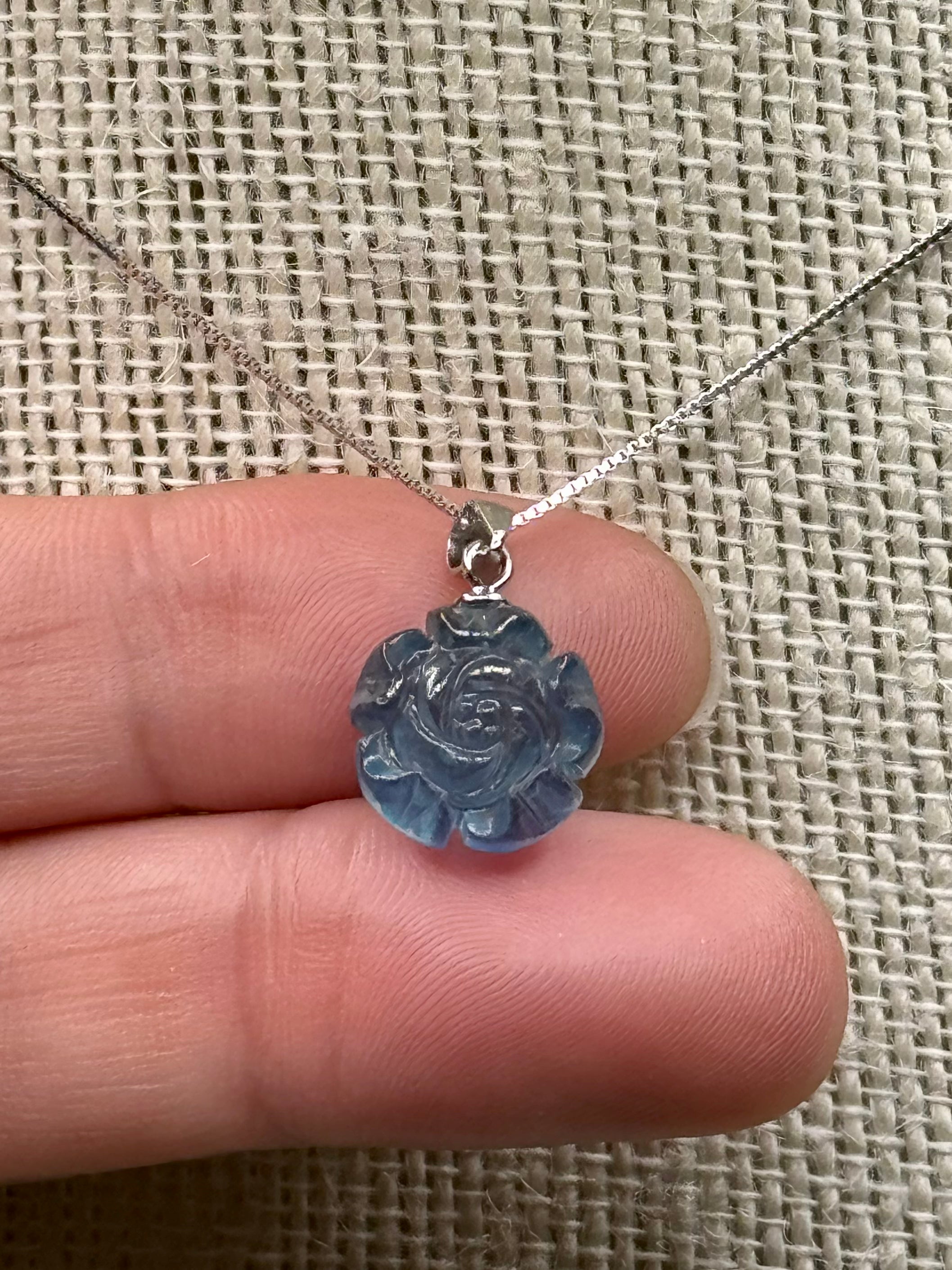 Blue Aquamarine Rose Pendant