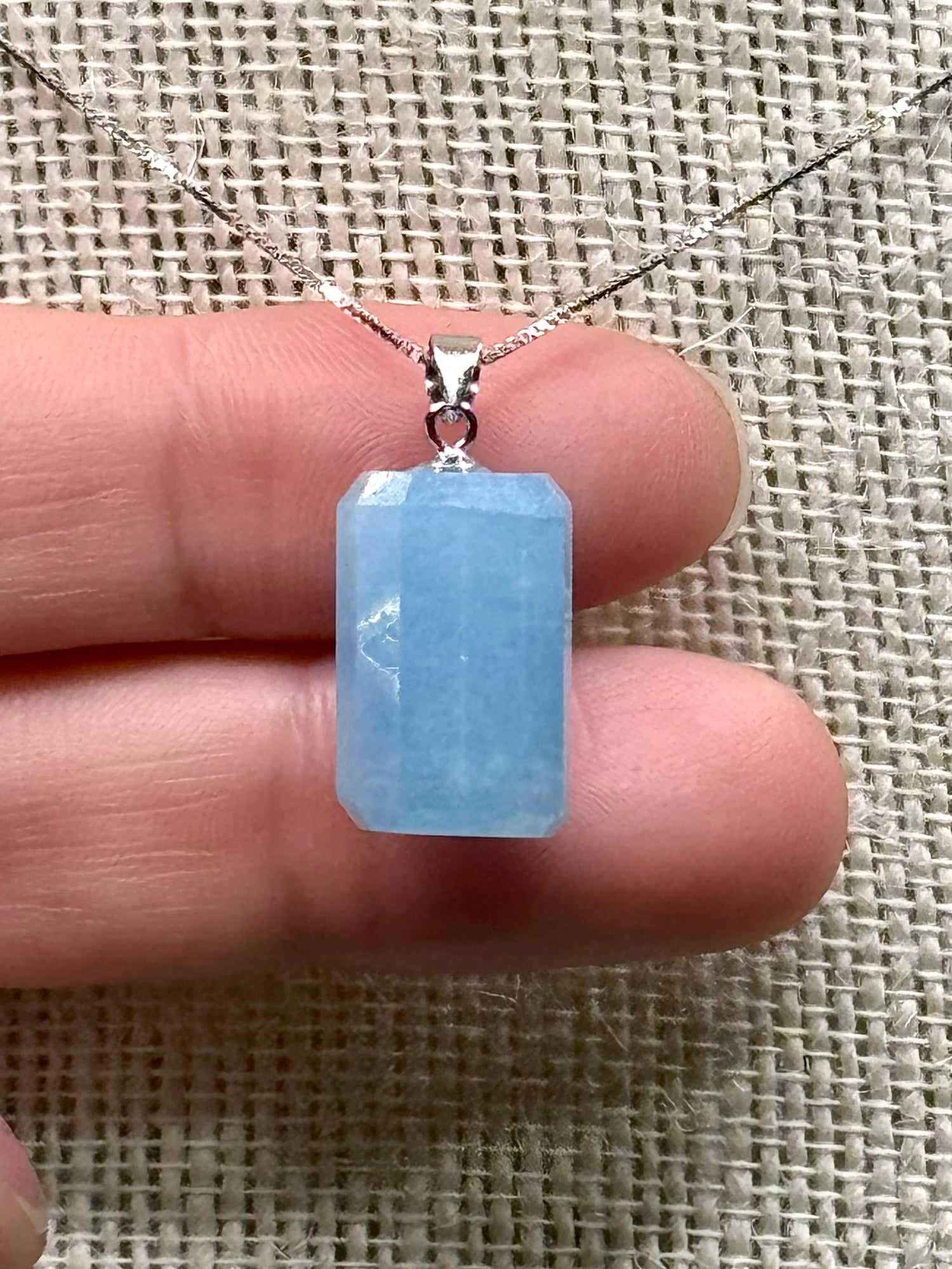 Aquamarine Faceted Cylinder Pendant