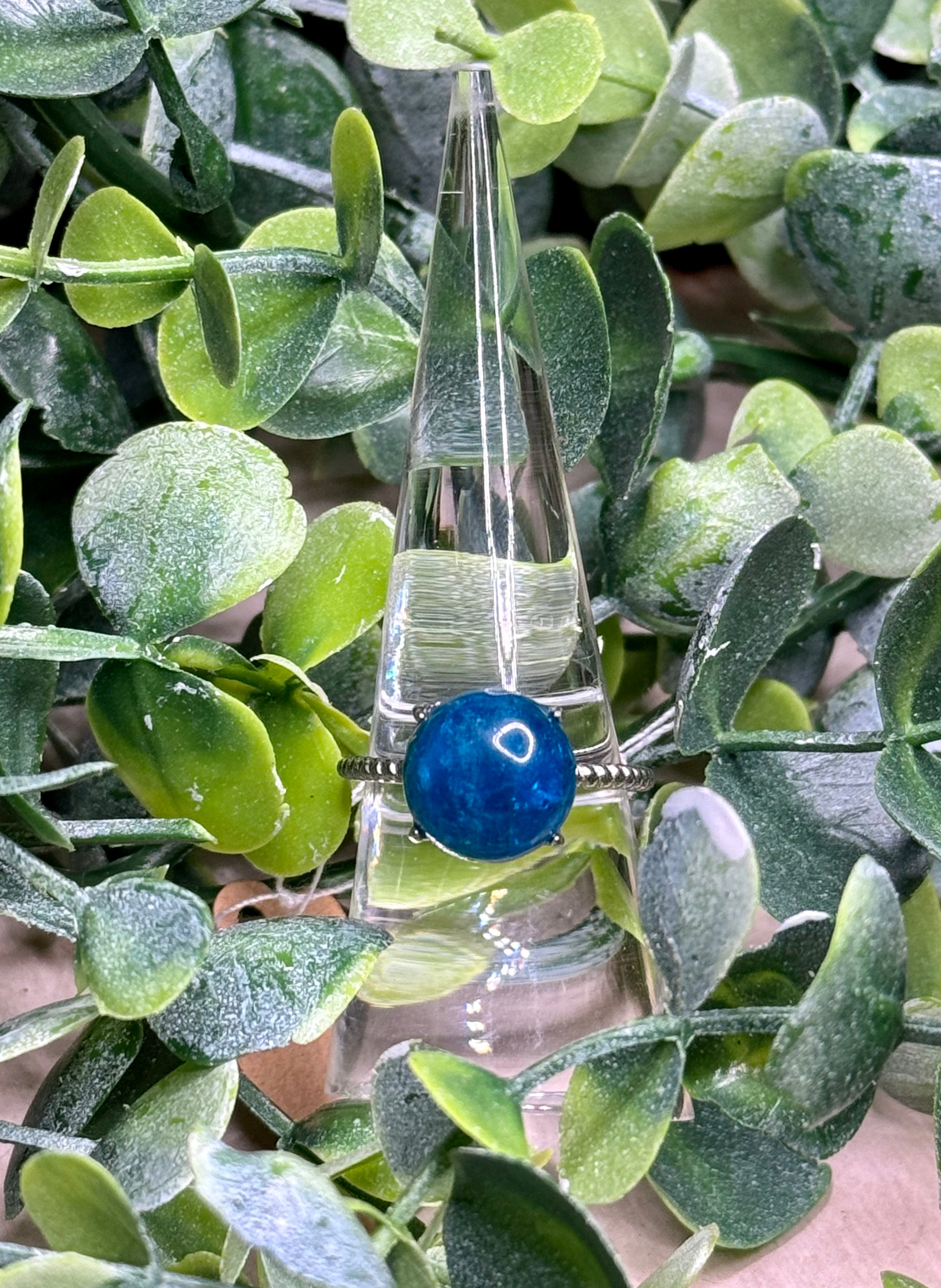 Natural blue apatite ring, alternate view